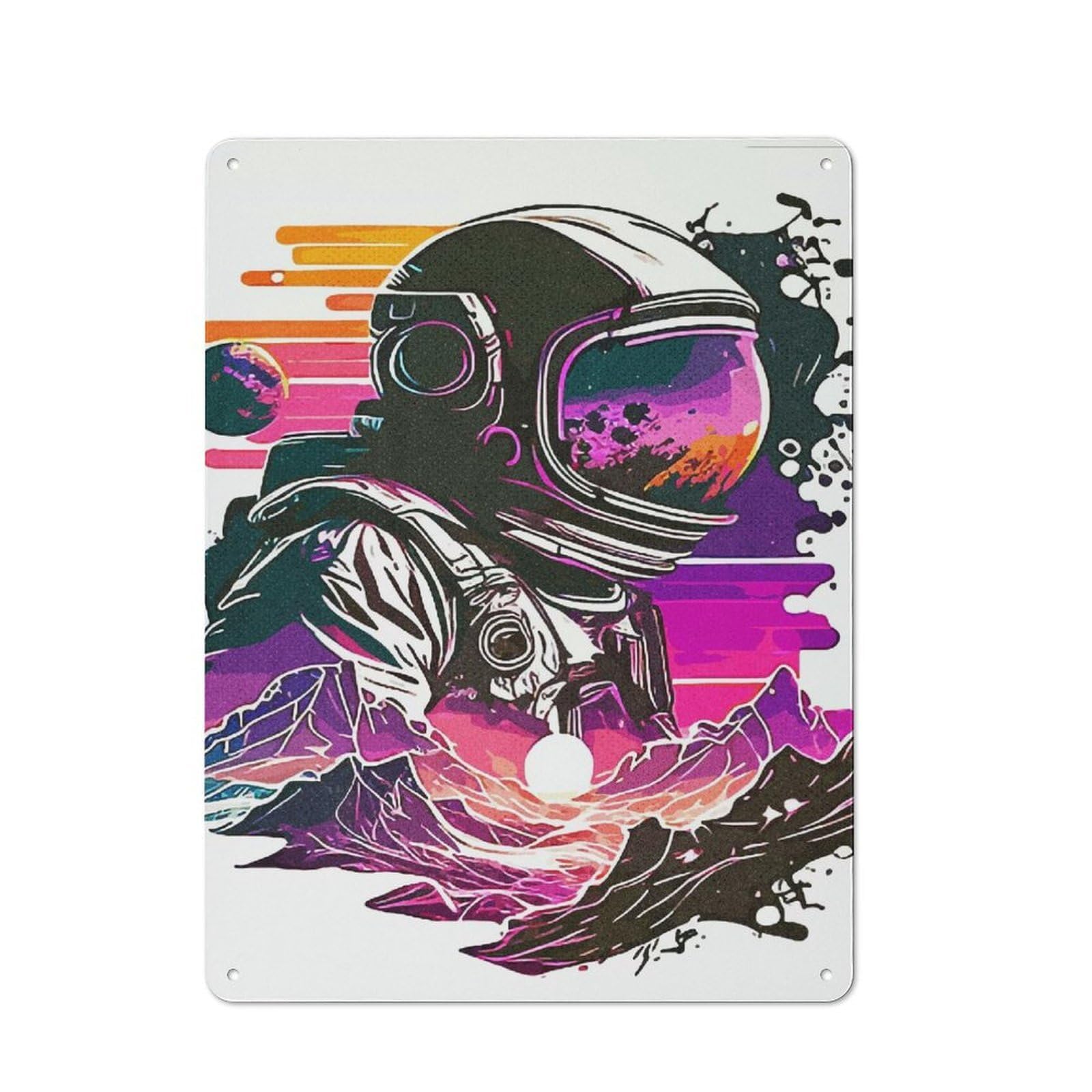 Junmoney Style-9 Metal Plaque 40X30cm With Line Art Astronaut For Hallway Wall, Rustic Decor, A Metal Wall Feature For Hallways And Entrance Areas