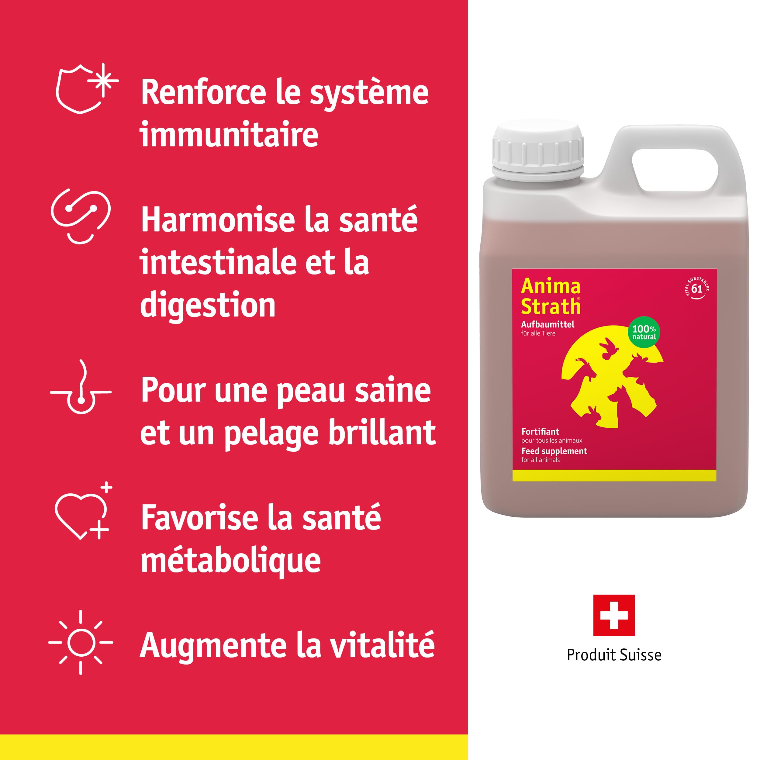 Anima-Strath Fortifiant et Complément Alimentaire Naturel Liquide pour Chiens et Chats - Soutien de l'immunité et de la Digestion avec 61 Micronutriments, Vitamines, Minéraux, Acides Aminés
