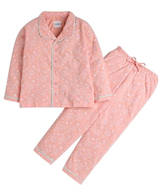 BUMZEE Peach Girls Full Sleeves Cotton Night Suit Age - 6-12 Months (Peb9185C-pch)