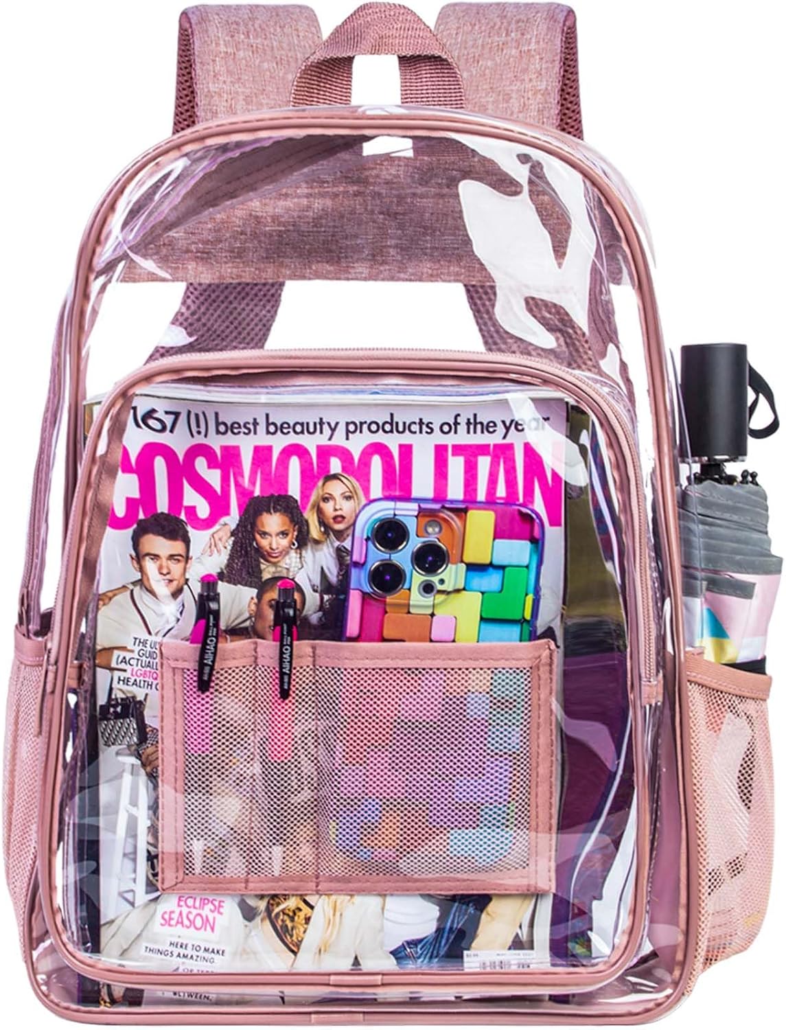 AGSDON Clear Backpack, Heavy Duty Transparent Bookbag, See Through PVC Backpacks for Women Men