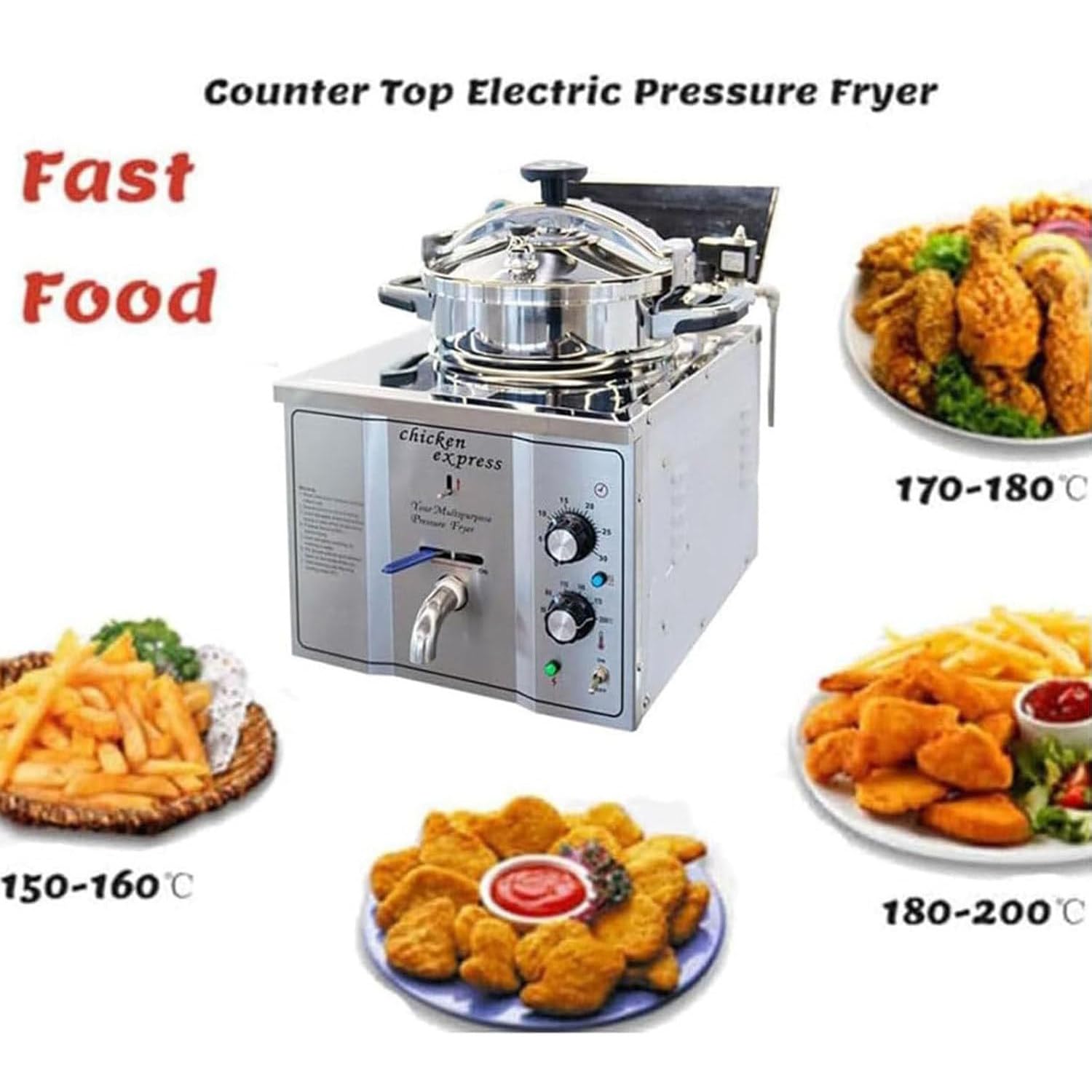 Macchina per Pollo Fritto ad Alta Pressione da 16 Litri, friggitrice elettrica da banco con termostato, Forno per Alimenti, friggitrice per prelibatezze Fritte, Acciaio Inossidabile 3000W