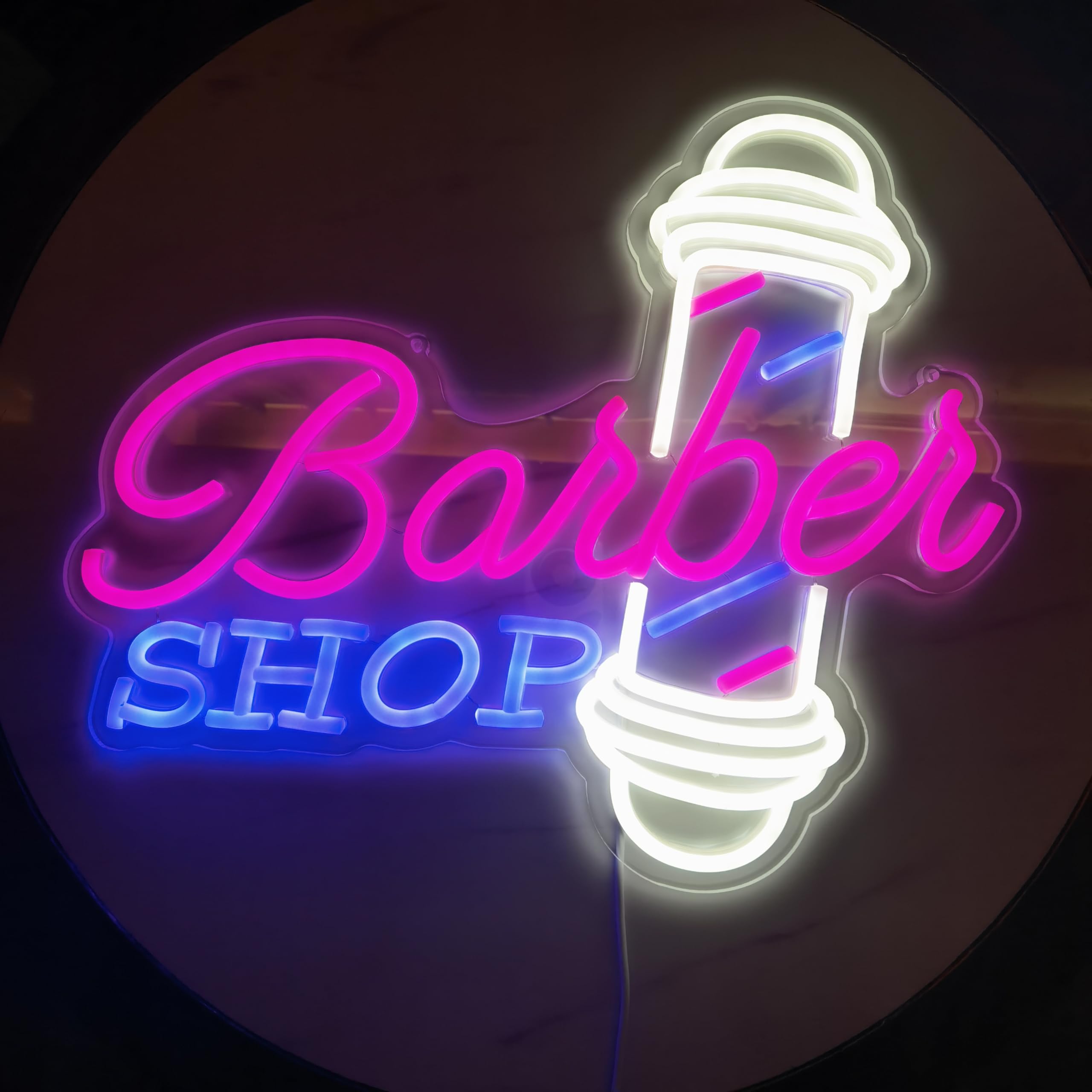Dimmable LED Neon Pink Blue Barber Sign for Barber Shop Wall and Window Decor,Reusable Acrylic Material Hair Salon Barber Studio Open Light Up Sign Gifts for Hairdresser 40x34.5CM - Image 4
