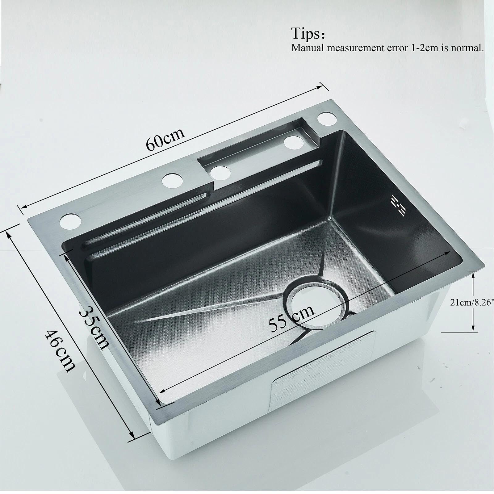 Evier Cuisine Inox 1 Bac avec Robinet Extensible et Pure Rince Verr Automatique 1 Bac avec Egouttoir 60 * 46 * 20cm Inox