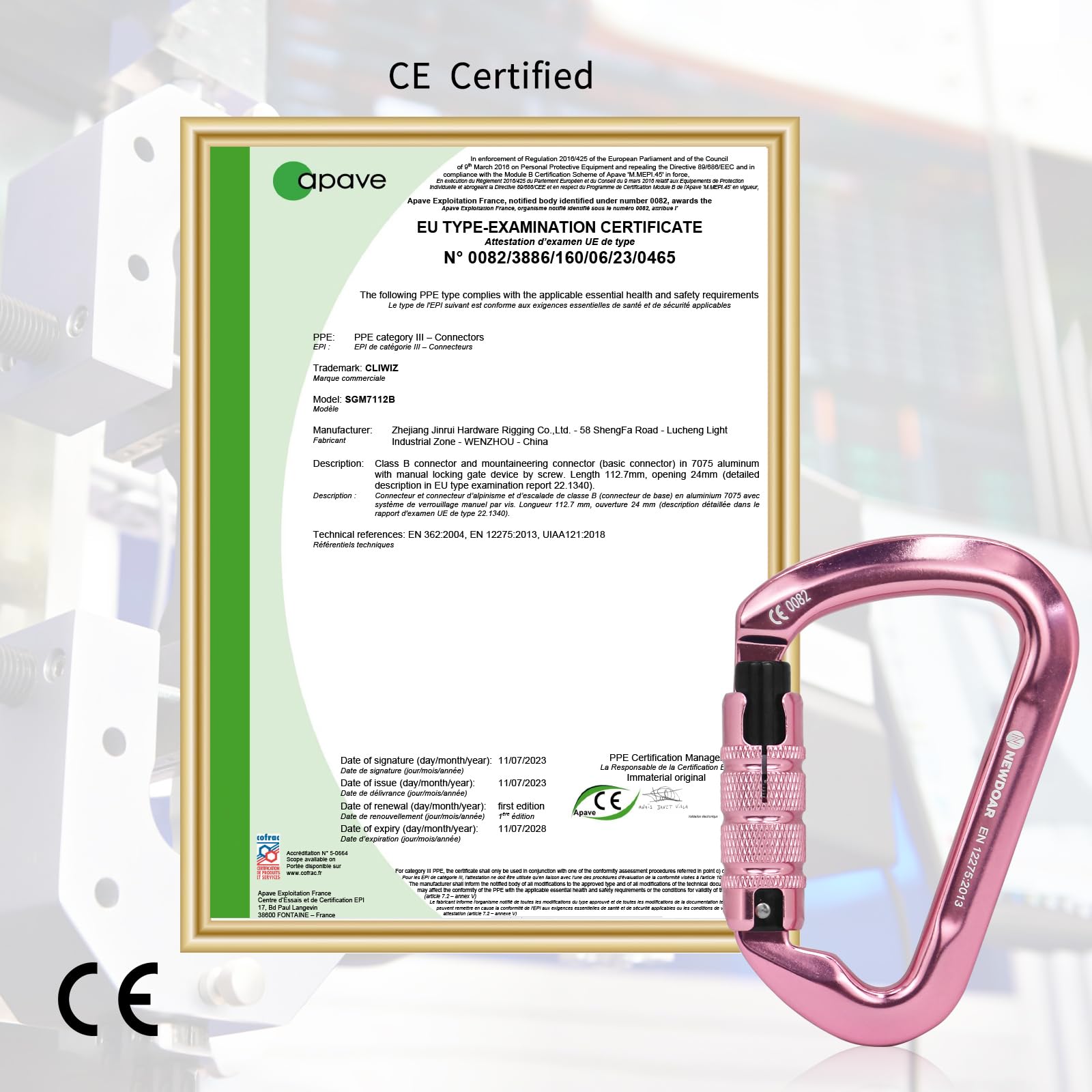 NewDoar Mosquetón de escalada con certificado CE de 30 kN. Mosquetón profesional resistente con bloqueo de torsión y autobloqueo para escalada, rappel, rescate de montaña, montañismo