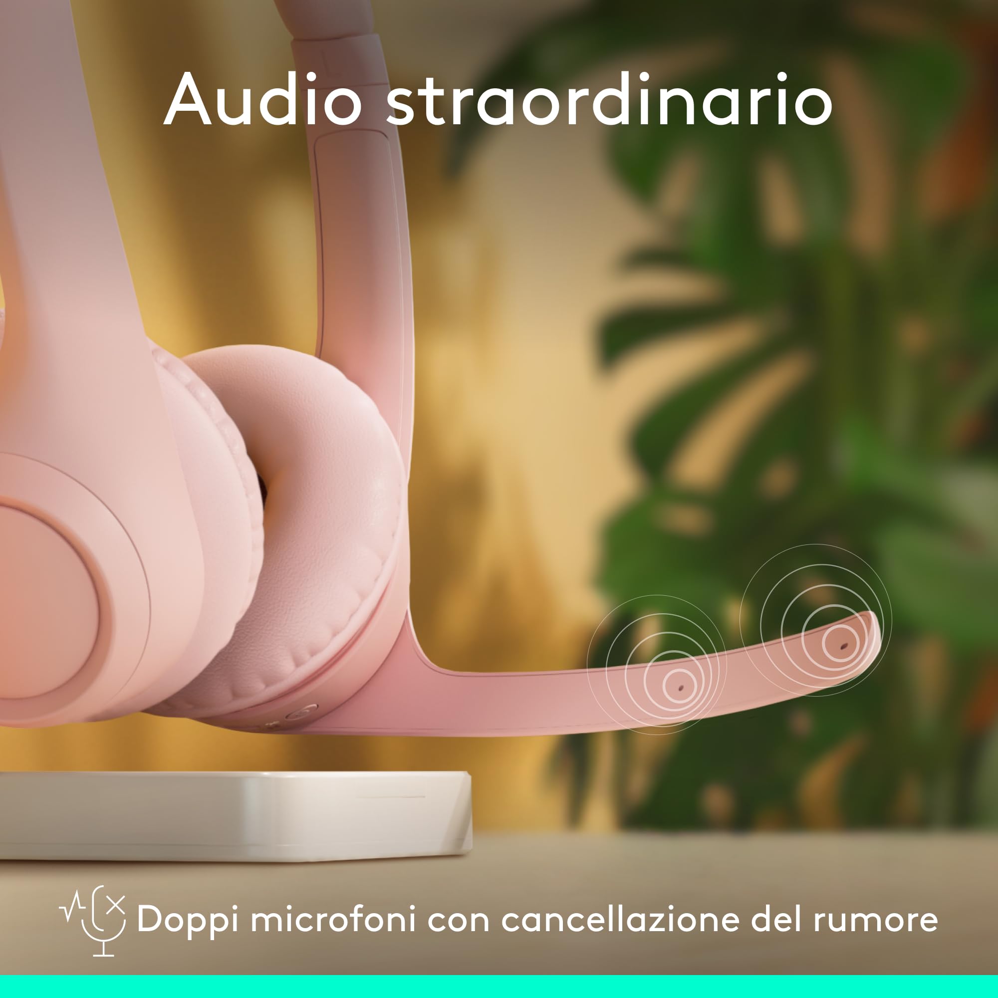 Logitech Zone 300, Cuffia con microfono wireless Bluetooth, cancellazione del rumore, compatibile con Windows, Mac, Chrome, Linux, iOS, iPadOS, Android - Rosa