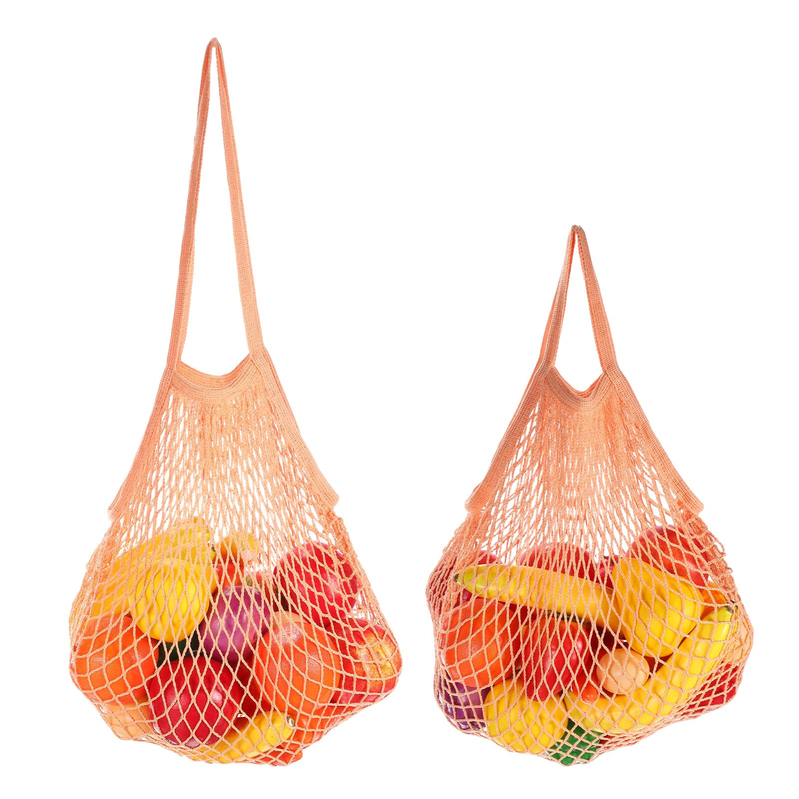 sourcing map 2 Pcs Reusable Mesh Produce Storage Bags Washable Net Portable Fruit and Vegetable Bag Cotton String with Long Short Handle for Grocery Shopping Storage Fruit Vegetable, Dusty Rose