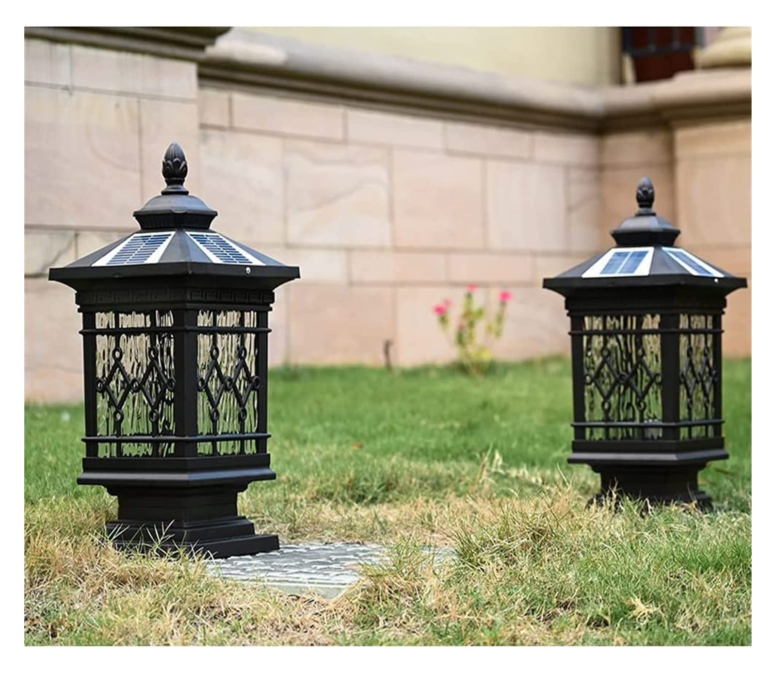 Lampy Zewnętrzne Na Słupach Latarnianych, Oświetlenie Dziedzińca, Lampa Solarna Na Słupku, Szklana Latarnia, Lampa Słupkowa Do Bramy, Lampa Słupkowa Do Ogrodzenia, Lampa(Wysokość: 38 Cm)