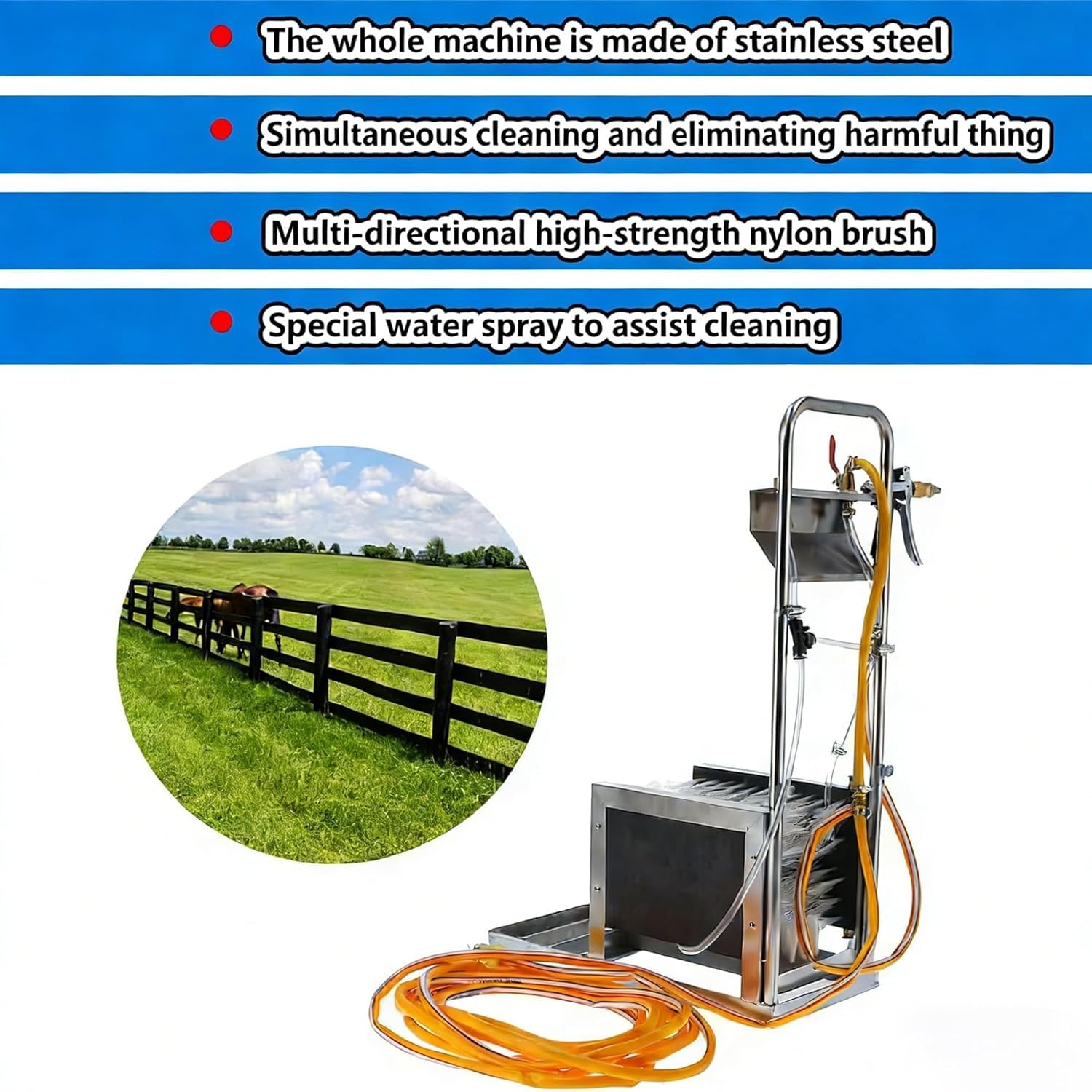 Limpiador automático de zapatos de lluvia con spray de agua, cepillo de zapatos de acero inoxidable, raspador y limpiador de calzado, manguera de 10 m, cepillo de limpieza de botas de 360°, removedor