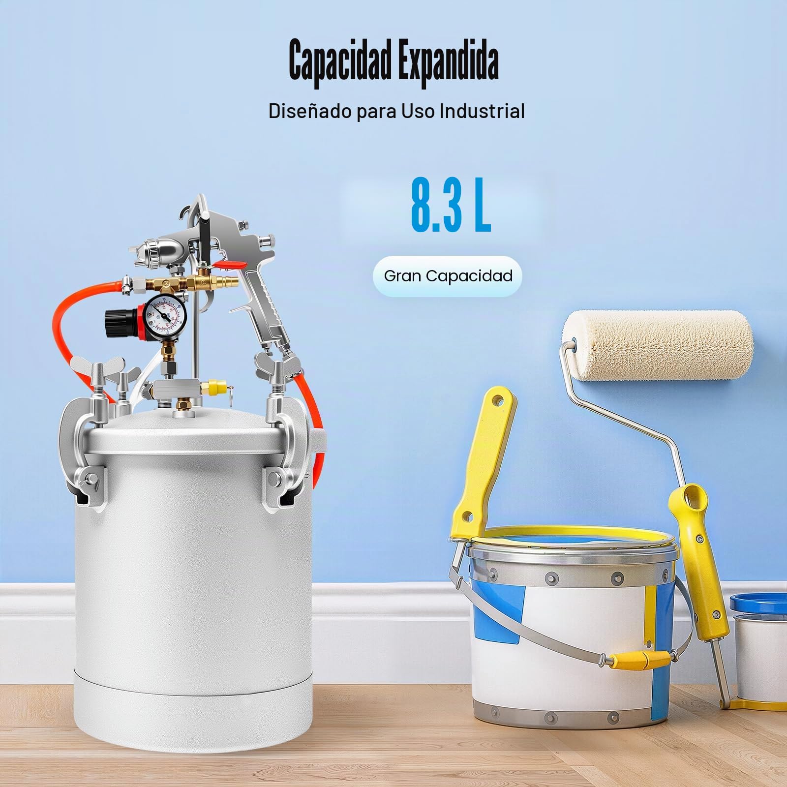 Pistola de pintura de 10 l, depósito a presión con pistola de pintura, depósito de pintura de aire con barómetro y boquilla de 3 mm, olla de presión para aplicar pintura al agua, barnices, manchas