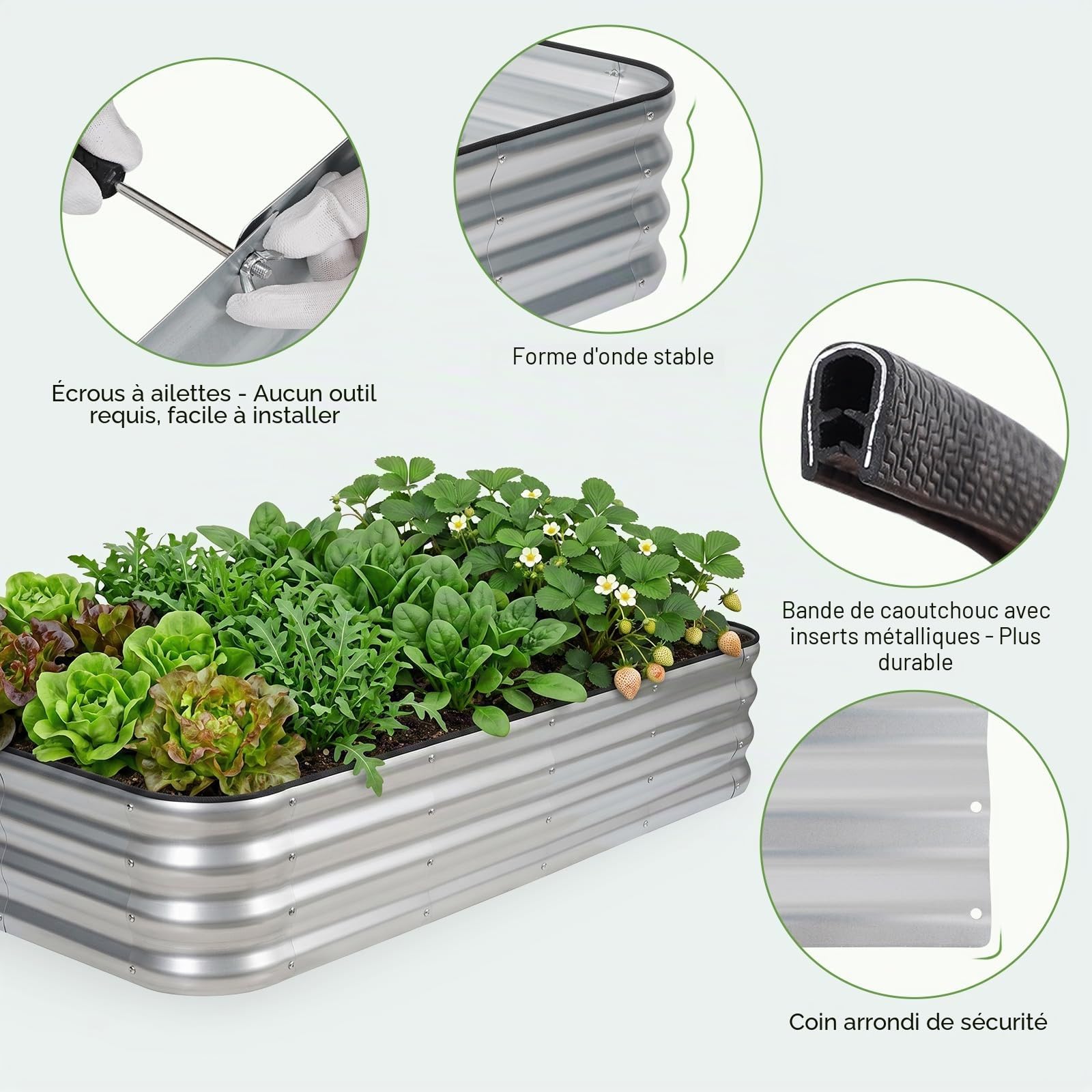 INNO STAGE Lot de 2 jardinières surélevées réglables en métal de 1,5 m pour cultiver des légumes, des herbes, des fleurs en acier - Argenté