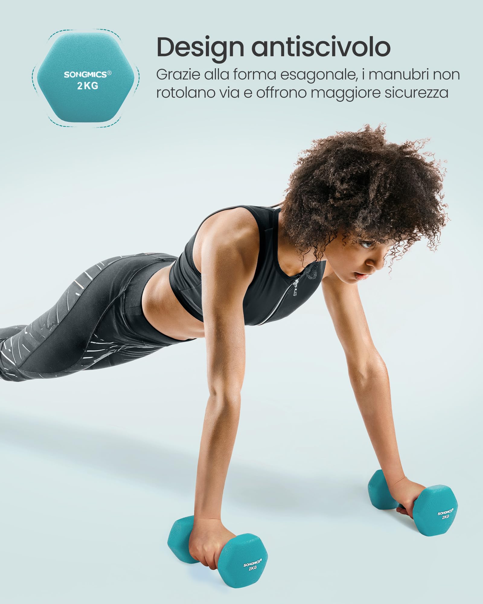 SONGMICS Set manubrio, 3 paia, 2 x 1 kg, 2 x 2 kg, 2 x 3 kg, supporto portaoggetti, palestra, sollevamento pesi, rivestimento in neoprene antiscivolo