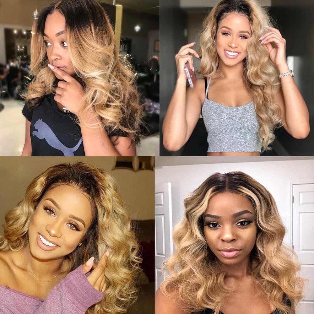 Lakaisa 1B/27 Black Root Honey Blonde Color Bundles Human Hair Body Wave Weave 1 Bundle 100g 26 Inch Unprocessed Glueless Virgin Double Weft Weave Human Hair Extension - Image 2