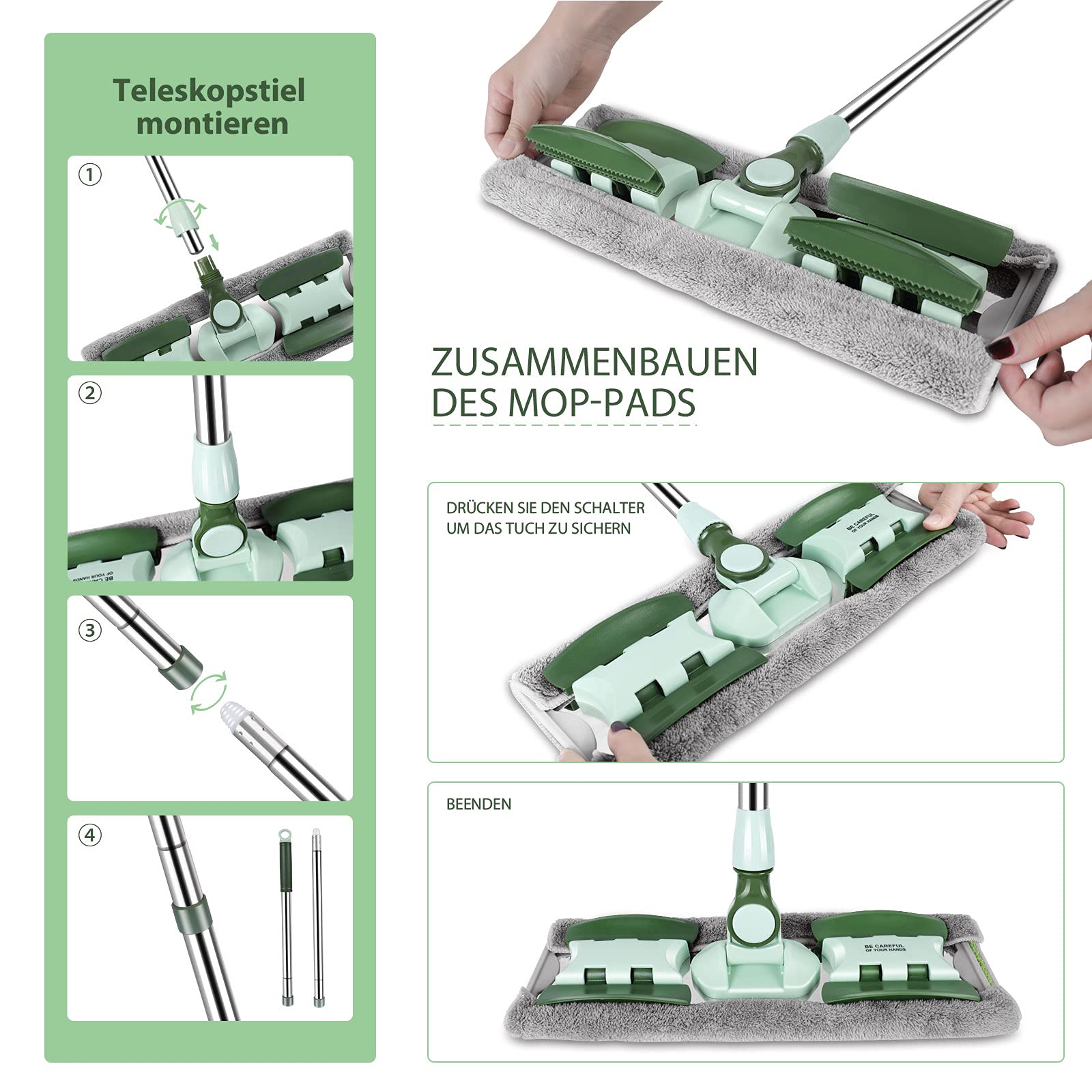Myiosus Dweilmop 60 cm Brede Vloerwisser, 5 Microvezel Wisserpads en 1 Schraper Inbegrepen, Grote Flat Mop met 137 cm Verstelbare Handgreep, voor Hardhouten Tegels, Marmer, Laminaat
