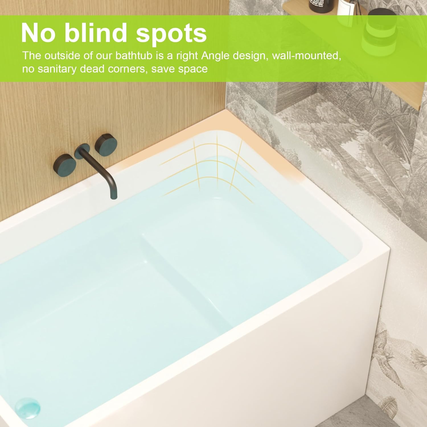 AMAPO 43" Acrylic Free Standing Bathtub，Square Shape Japanese Soaking Tub With Seat Desgin，CUPC Certified (White, 43in With Seat)