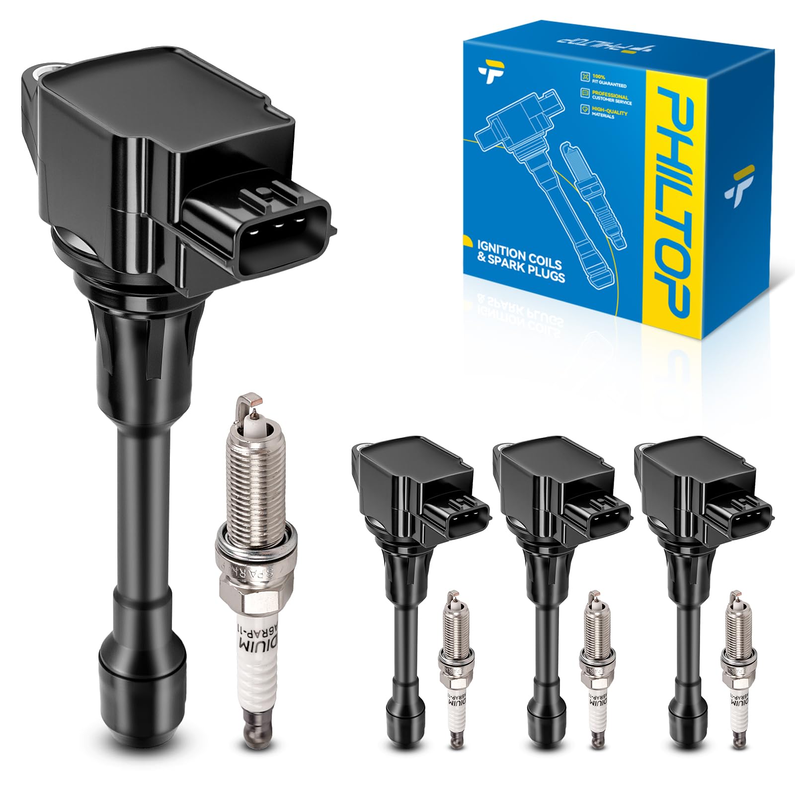 PHILTOP UF719 Ignition Coil Pack Spark Plug Kit Fit 2012-2019 Nissan Versa