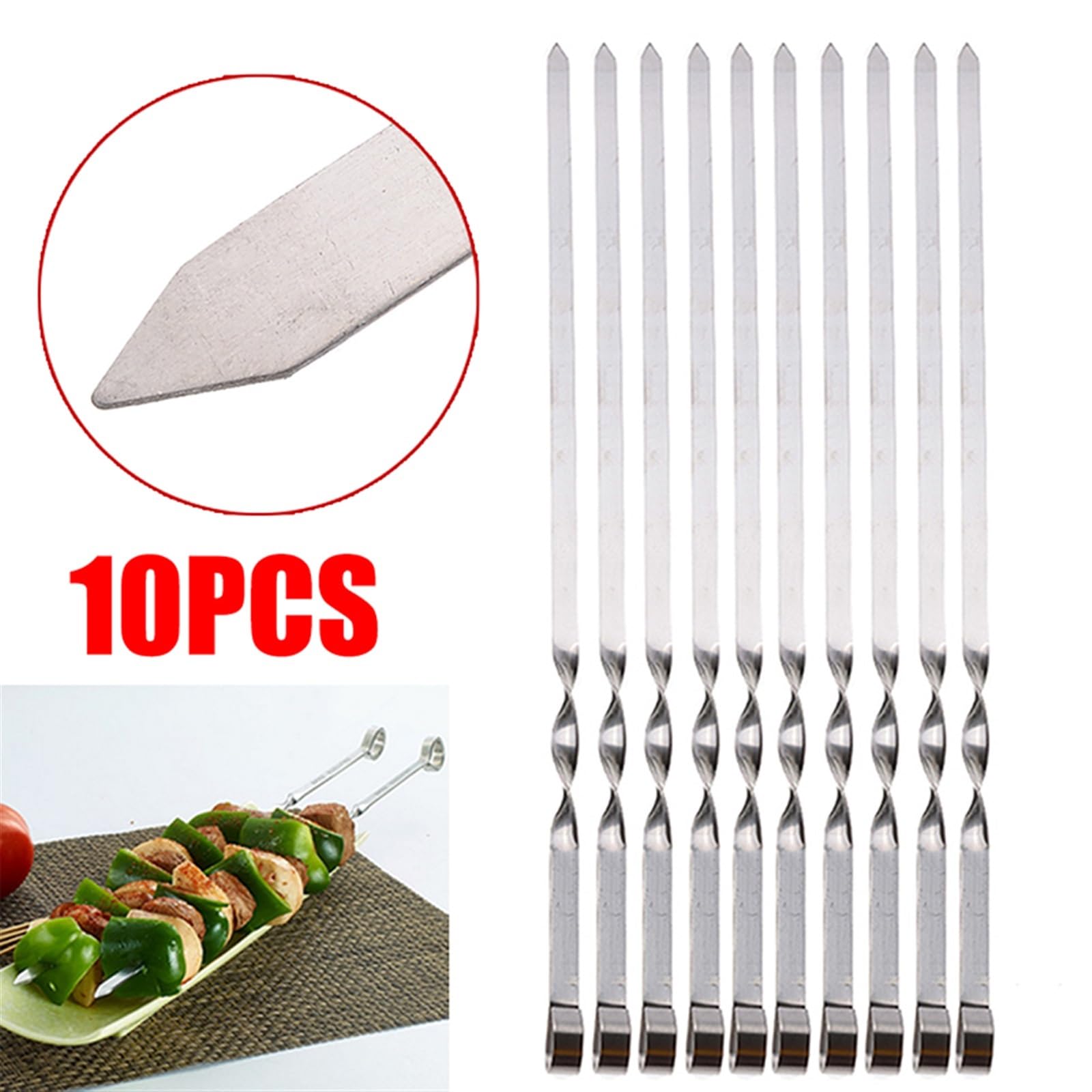 SePkus Spiedini di Kebab, 10 Pezzi 50 cm Acciaio Inossidabile 420 Lunghi BBQ Barbecue Kebab Cibo Spiedini di Carne Spiedini per Attrezzi per Griglia all'aperto