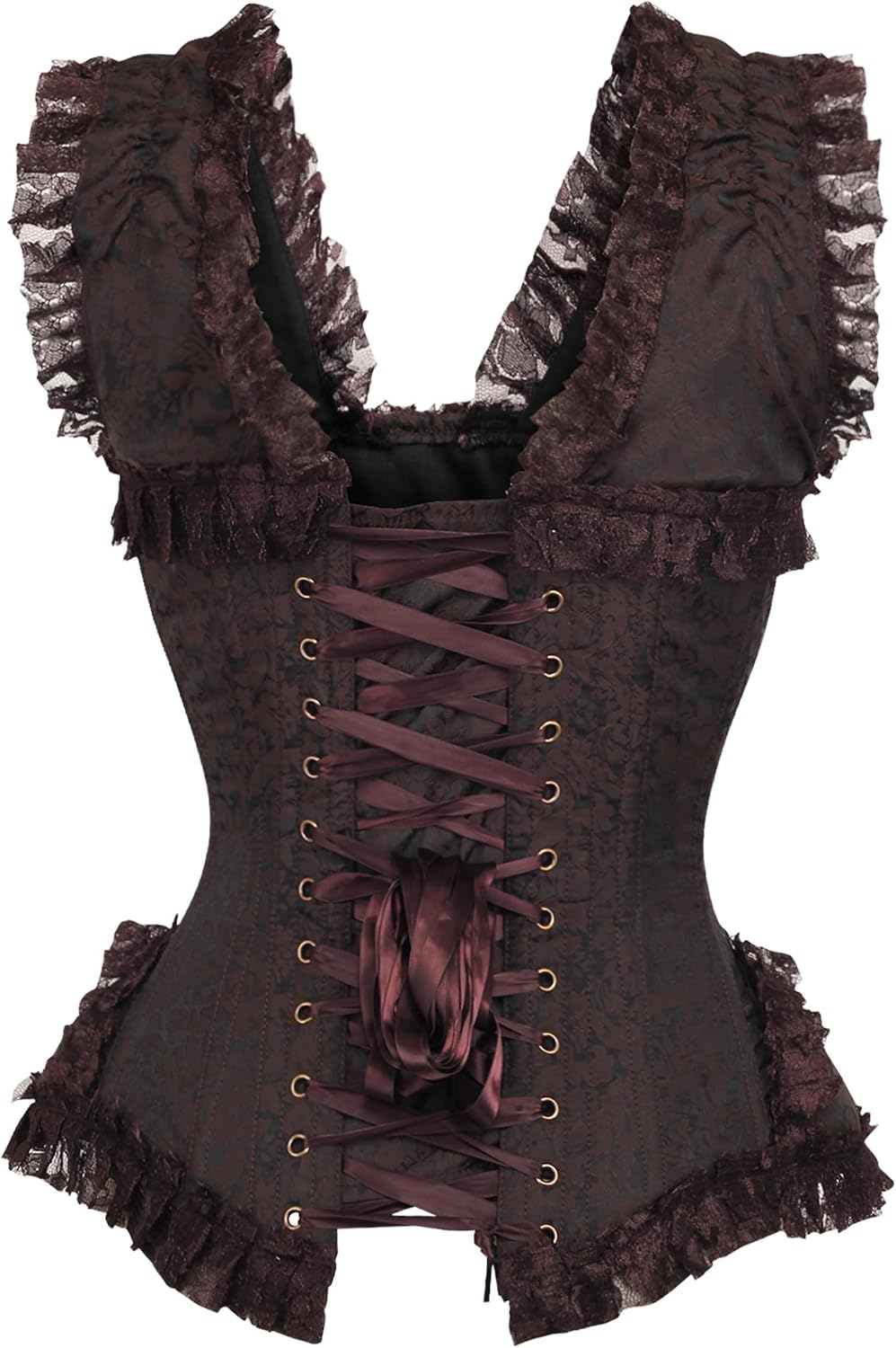 Daisy corsets Women's Daisy Corsets Top Drawer Swirl Brocade & Lace Steel Boned Corset W/Cap Sleeves