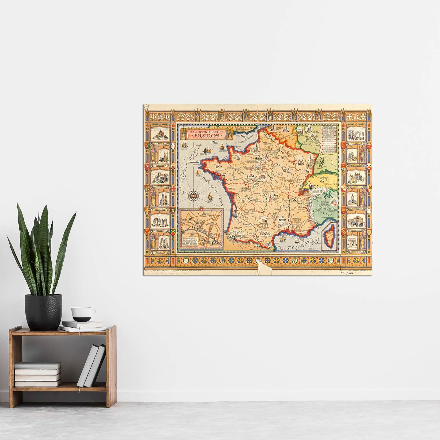 Amazon Co Jp Brown 1929 Pictorial Map France Paris Castles Extra Large Art Print Wall Mural Poster Premium Xl 地図フランスパリ城大アート壁ポスター ホーム キッチン
