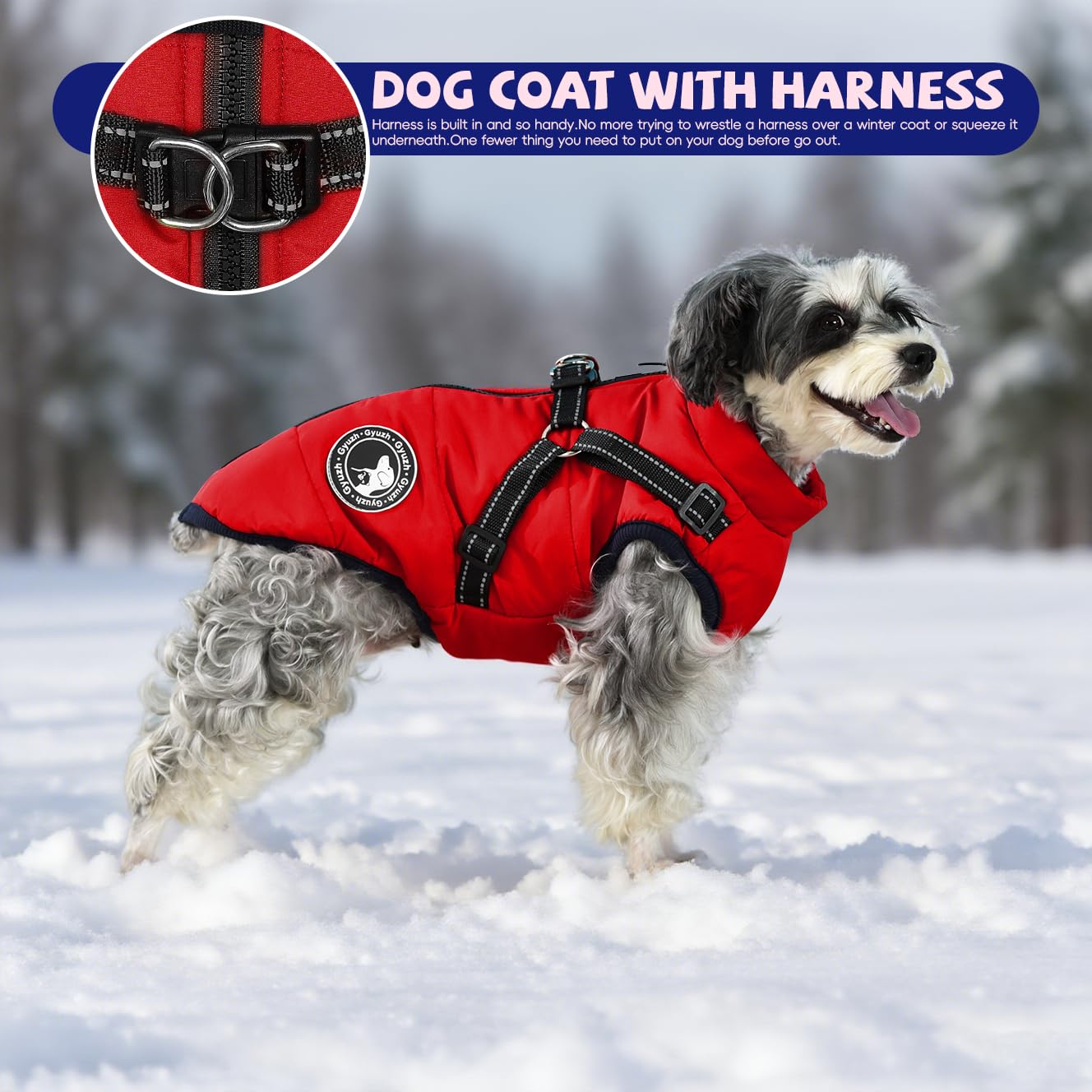 Gyuzh Abrigo para perro con arnés para cachorros, chaqueta impermeable de invierno para perros pequeños, medianos y grandes