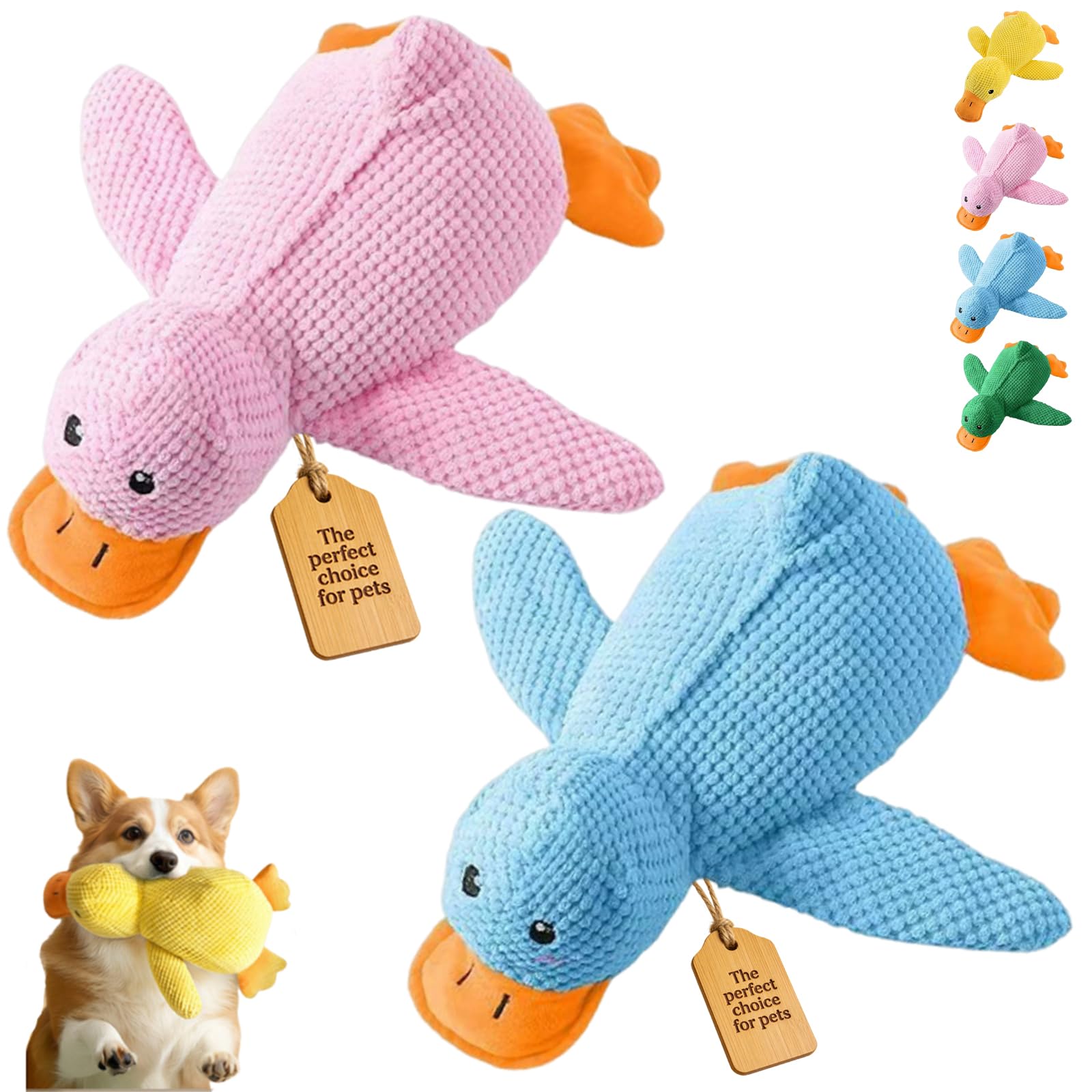 2026 New Calming Duck Toy for Dogs, Interactive Quacking Dog Toy with Quack Sound and Crinkle, Soft Plush Durable, Chew Doll with Squeaker for Pets Indoor and Outdoor (Pink+Blue, L: 45 * 38CM)