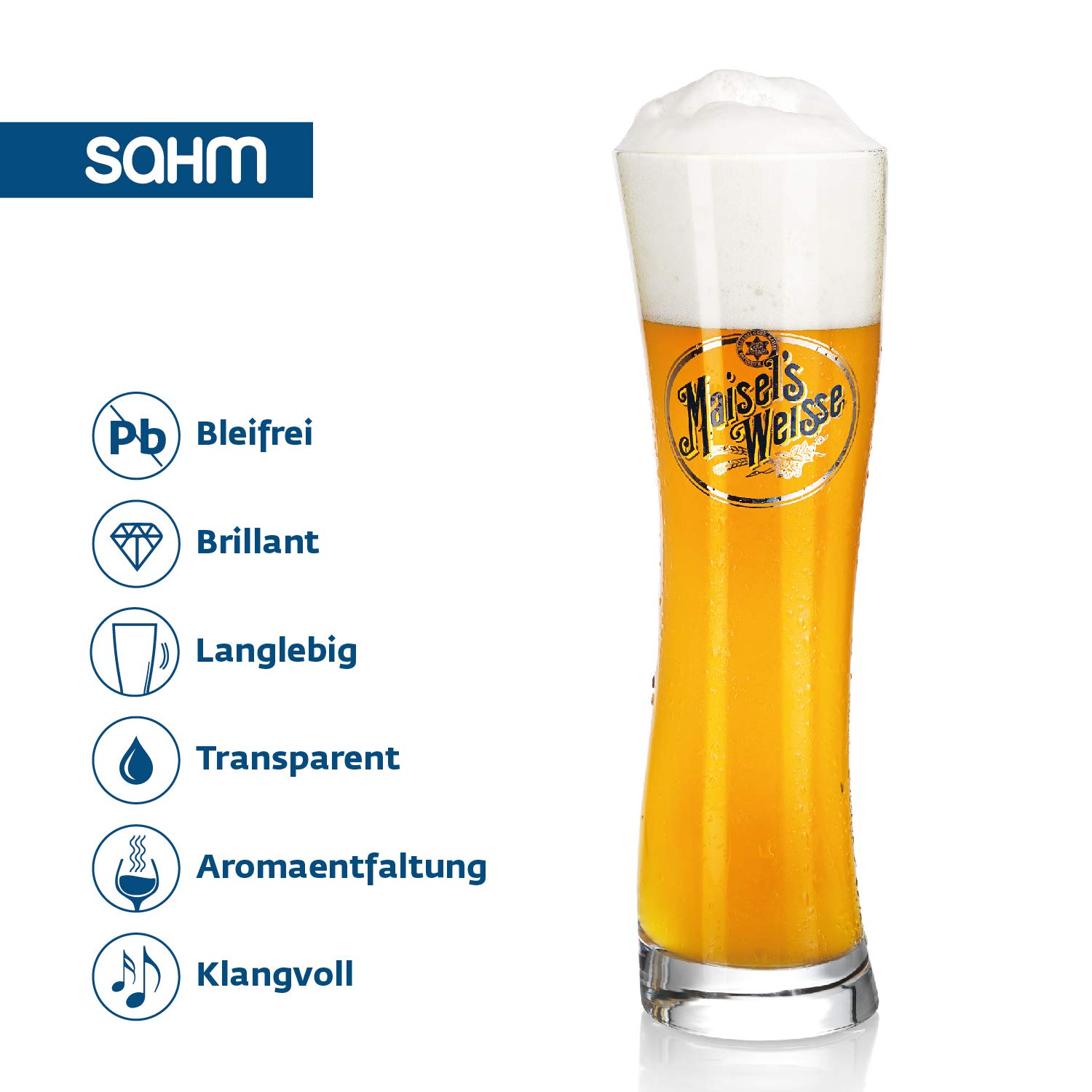 Sahm Maisel´s Weisse Original Weizenbiergläser 0,5 l (6 STK) Set - Hefe Weissbiergläser 0,5 l - Maisel Gläser als tolles Geschenk