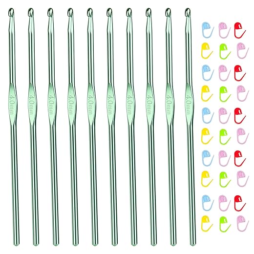 Aeelike 10pcs Size G / 4.0mm Crochet Hooks,Aluminum Crochet Needles and 30pcs Stitch Markers for Beginner and Advanced, Crocheter Hook Set for Learning How to Crochet