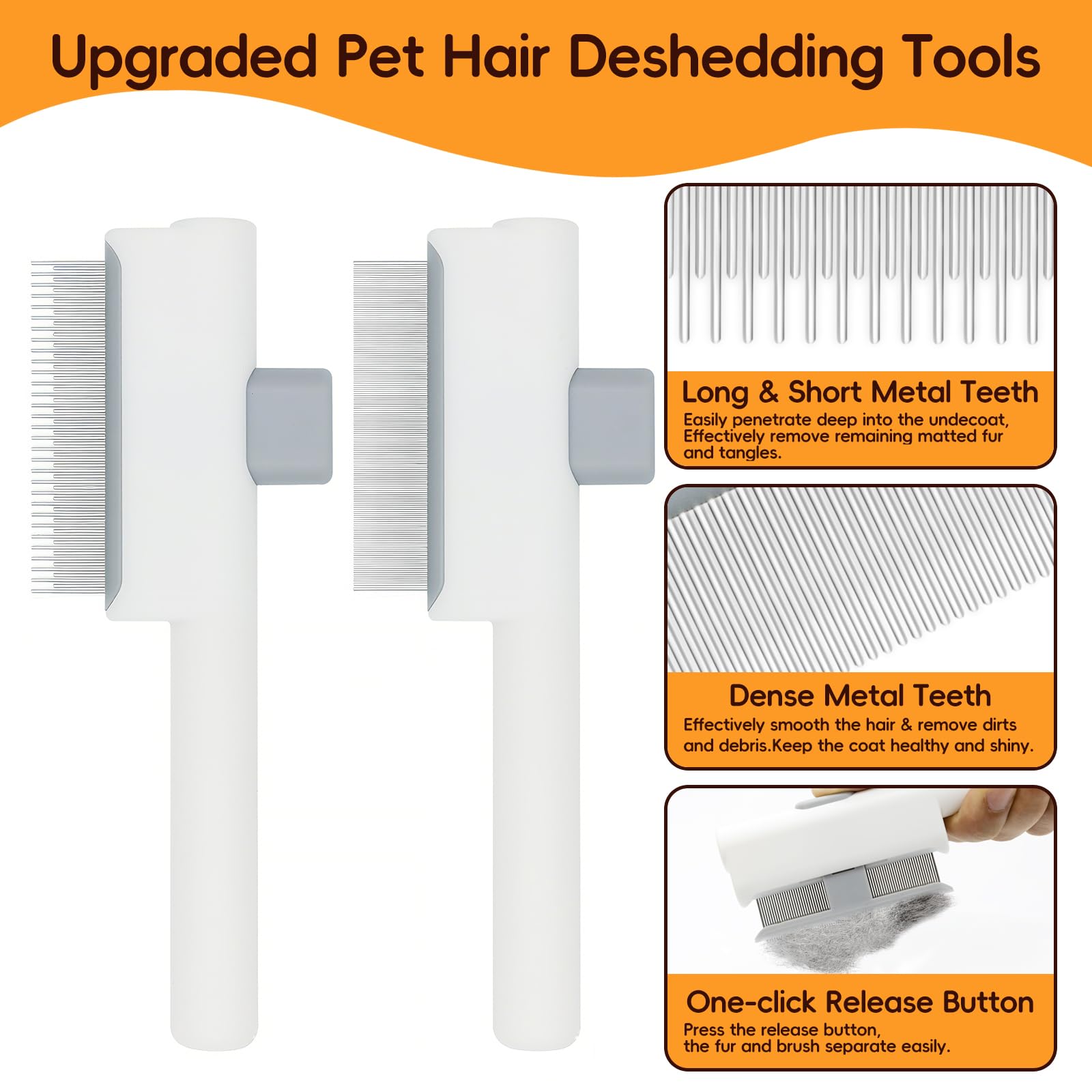 Lot de 3 brosses de démêlage avec peigne en métal pour démêler et démêler les poils longs et courts en acier inoxydable pour chats et chiens