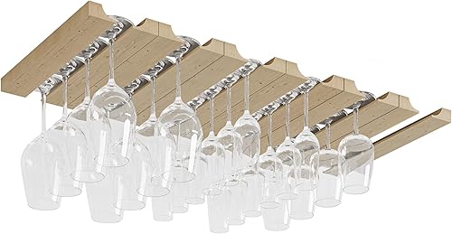 Rustic State Vigo - Estante de 6 copas ajustables para debajo del gabinete, estante de madera colgante para cristalería, organizador de barra con