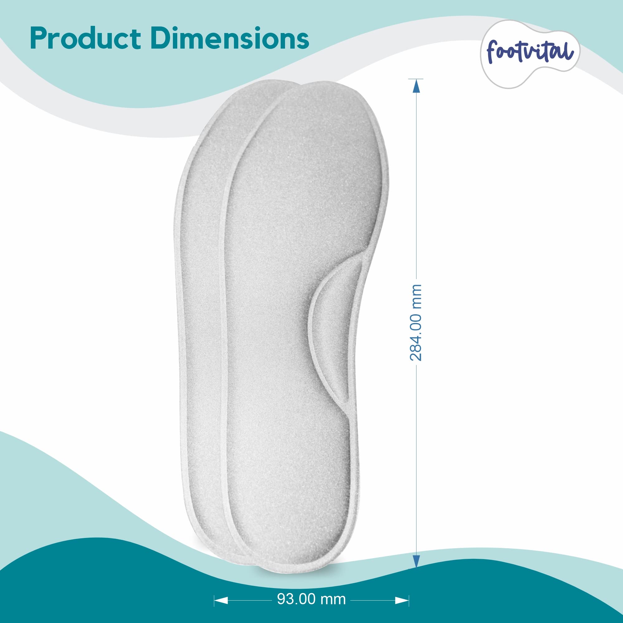 Footvital Memory Foam Shoe Insoles for Men and Women | Soft Cushioned Inserts for Long Standing and Walking | Supports Heel and Arch | Shock Absorbing | Moisture Absorbing | Lightweight Washable Insoles for All Shoes | 2 Pairs | Grey | Size 8 1