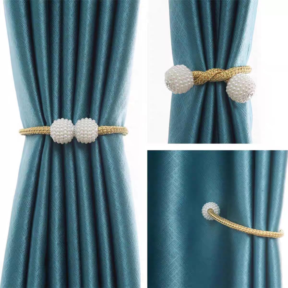 8 Pack Magnetic Curtain Tiebacks, Curtain Tiebacks Buckles Holdbacks Holders Hooks Clip for Home Decorative Curtain (Gold)