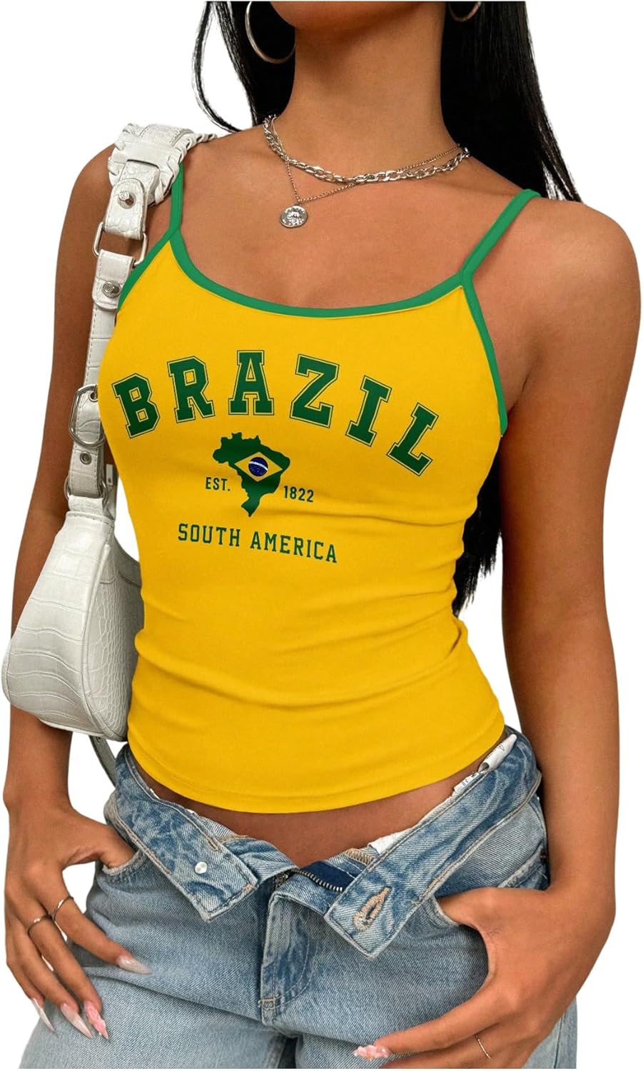 WDIRARA Women's Letter Graphic Camisole Top Y2k Contrast Trim Sleeveless Cami Tops Streetwear