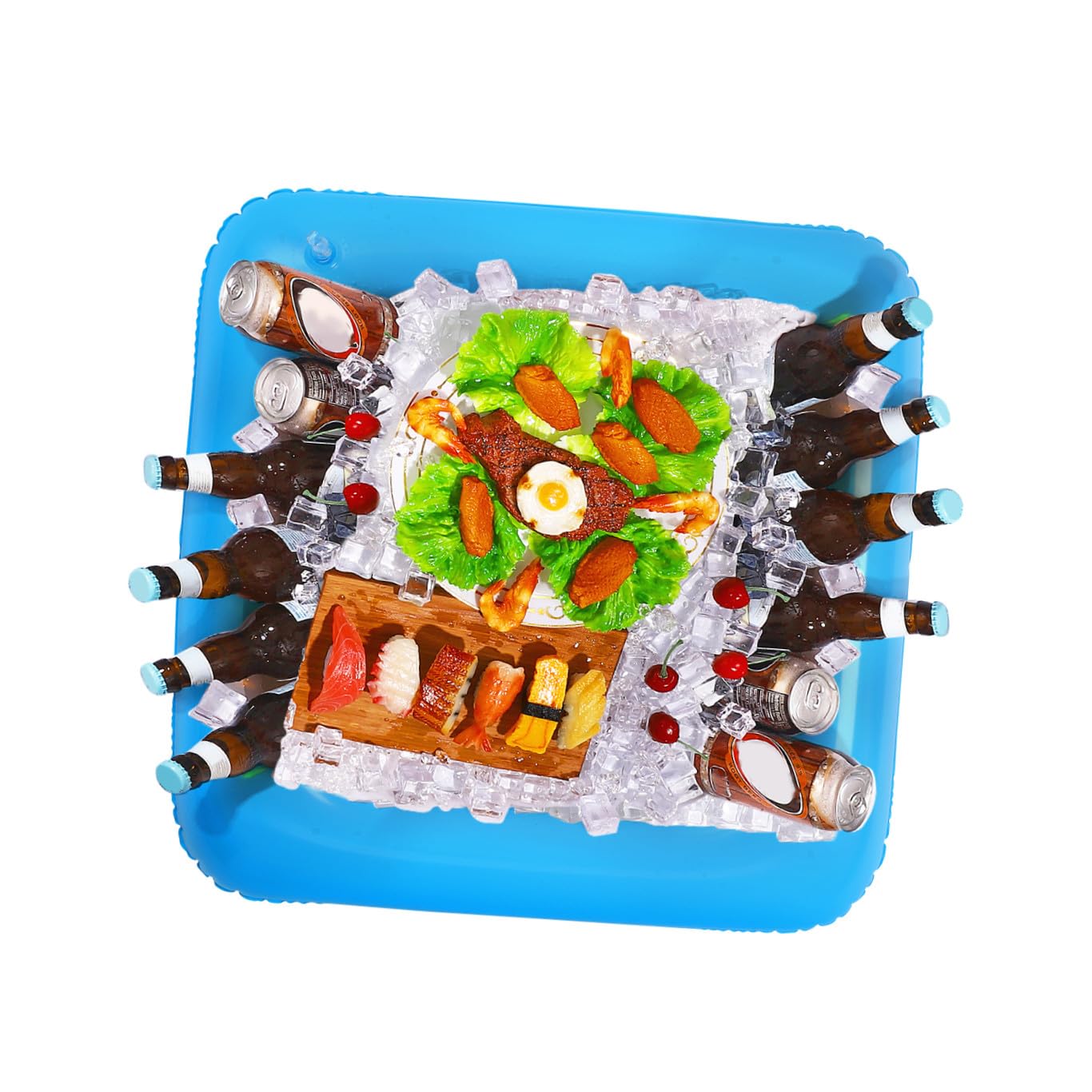 Hemoton 1 lot de 2 barres de service gonflables pour piscine et 3 pièces en maille pour nourriture et buffet, plateau gonflable pour service de glace, bar avec bouchon de vidange (bleu)