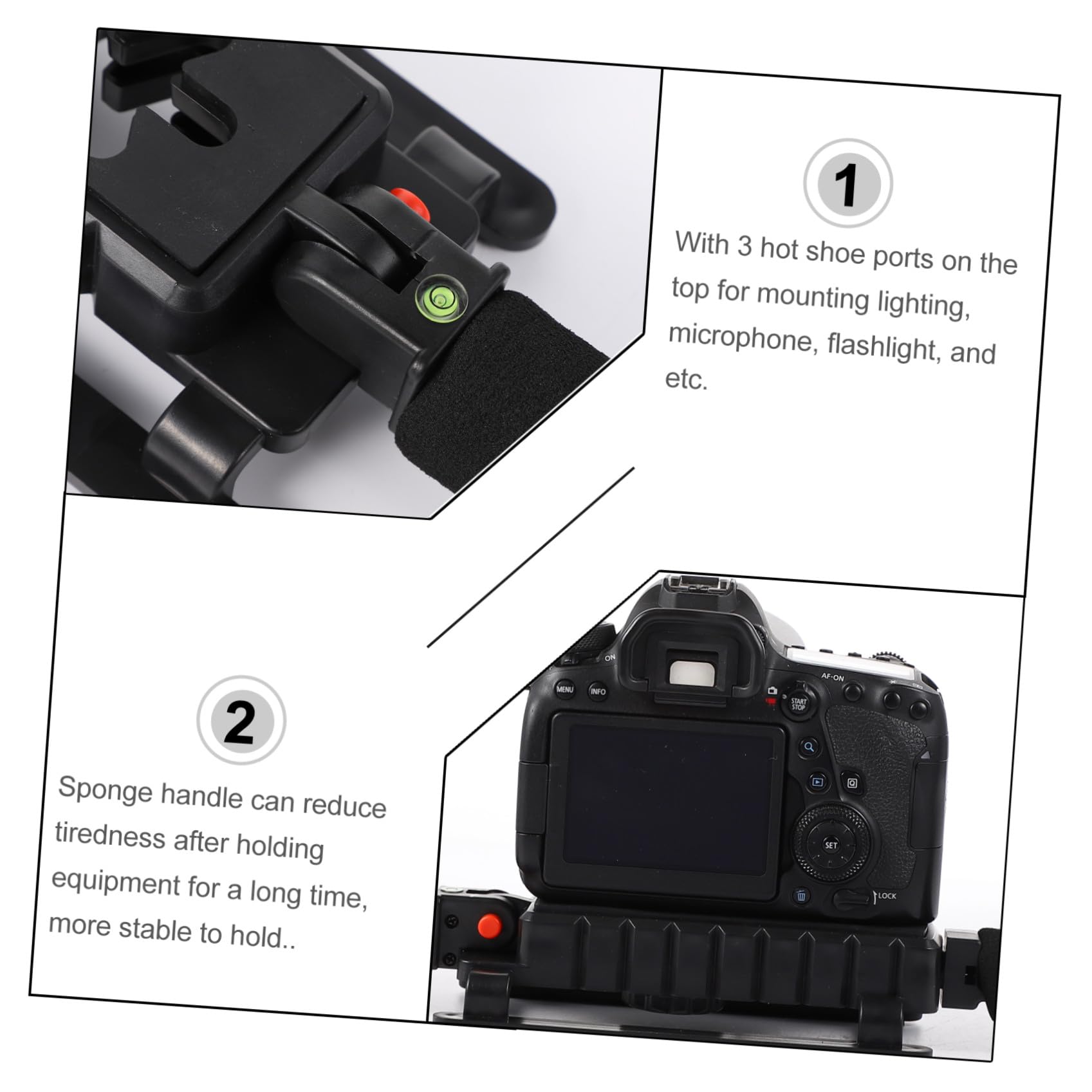 Stabilizzatore per Videocamera Manuale U Rig Impugnatura in Spugna Antivibrazione e 3 Porte Slitta Fredda per Fotocamere Dv e Smartphone