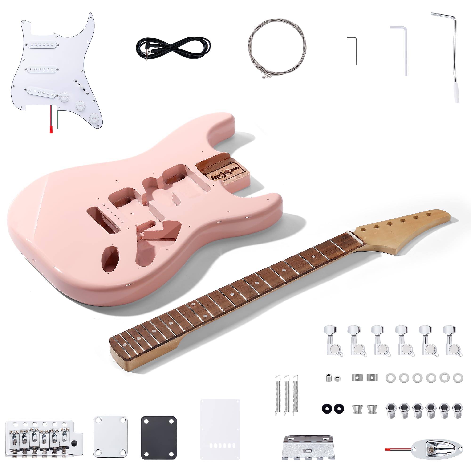 Leo Jaymz DIY ST Style Electric Guitar Kits,Spray-painted Mahogany Body,Laurel Wood Fingerboard and Maple Neck, including all Components (ST-Light Pink New)