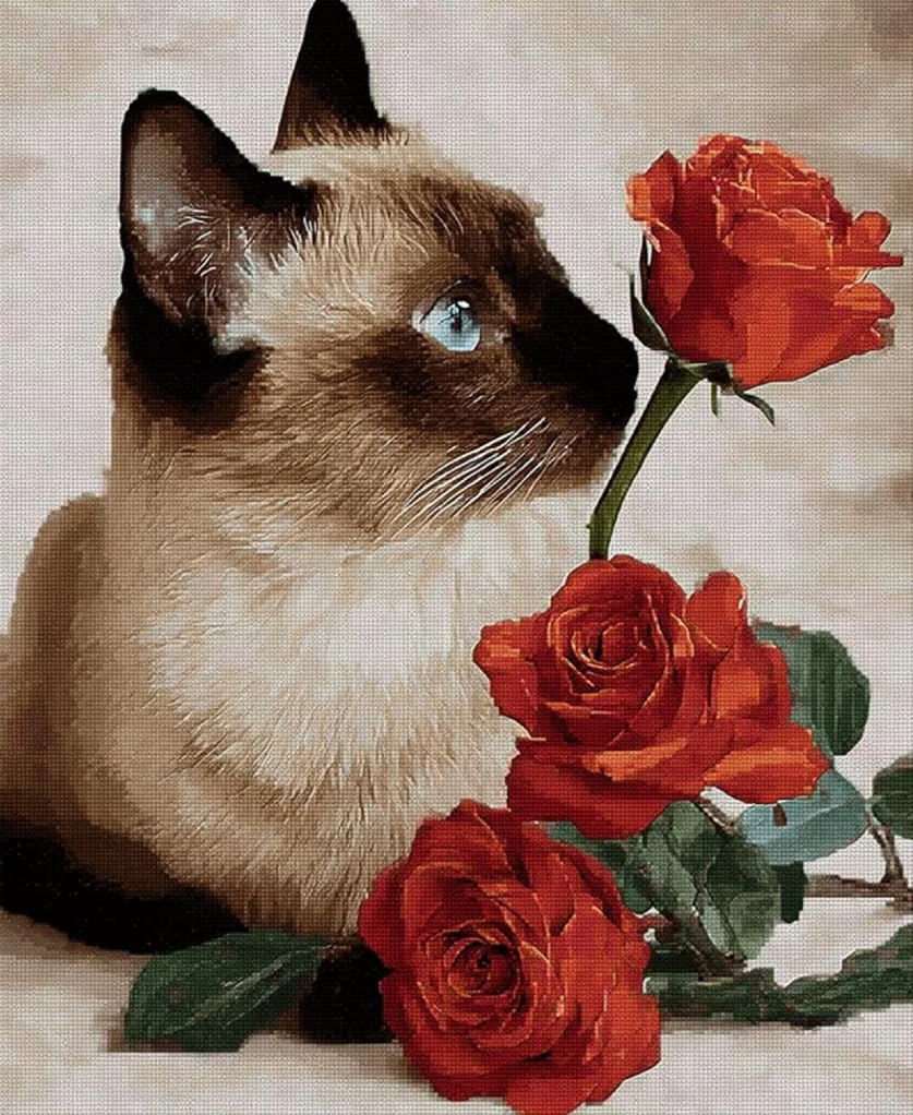 FanZheZhe 11Ct Cross Stitch Kits，Count Counted Stamped Pre Printed Cross Stitch Embroidery Kits for Adults Beginners Starter Advanced Easy Crossstitch Roses and Dogs 11Ct50X70Cm