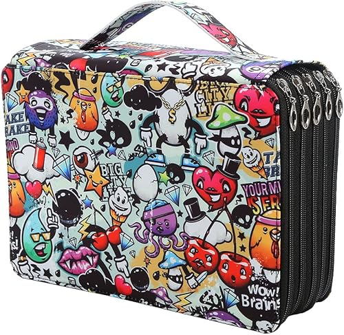 Lbxgap Estuche organizador portátil de 250 ranuras con patrón de impresión para bolígrafos o marcadores de acuarela, estuche organizador para