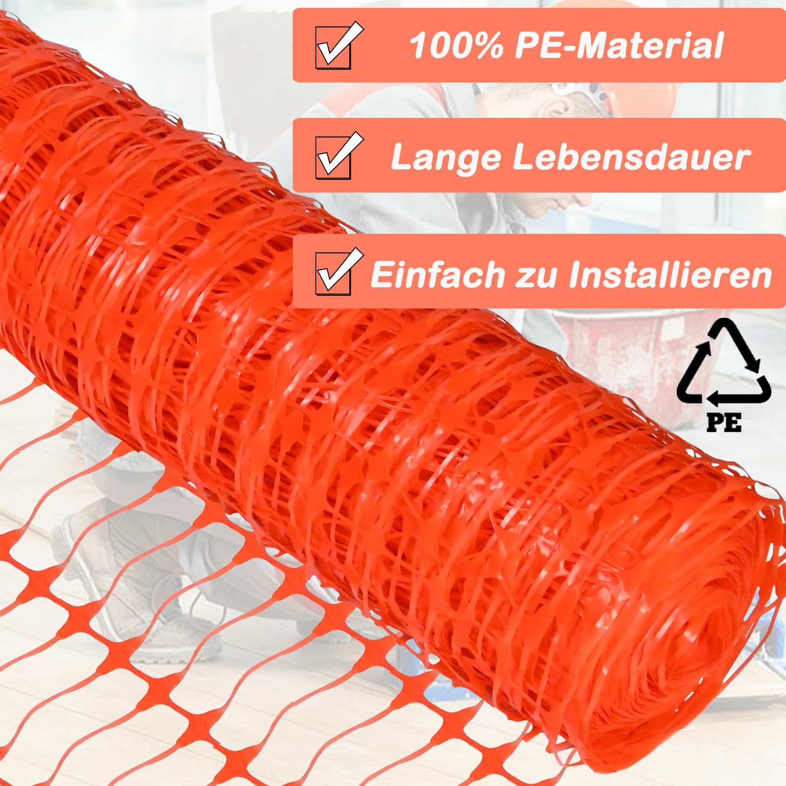 LARS360 1 x 50 m de clôture - Filet de protection en plastique - Filet de sécurité - Filet de réception - Clôture de gibier - Sans cerclage - Orange (2 rouleaux)