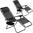 FDW Zero Gravity Chair Patio Chairs Lounge Patio Chaise 1 Pack Adjustable Reliners for Pool Yard with Cup Holder (Black)