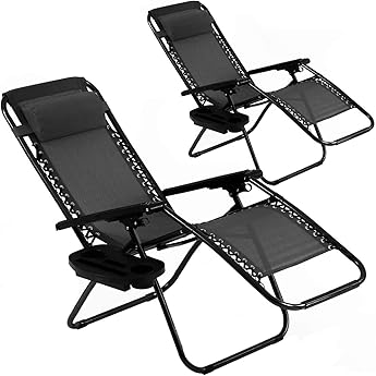 FDW Zero Gravity Chair Patio Chairs Lounge Patio Chaise 1 Pack Adjustable Reliners for Pool Yard with Cup Holder (Black)