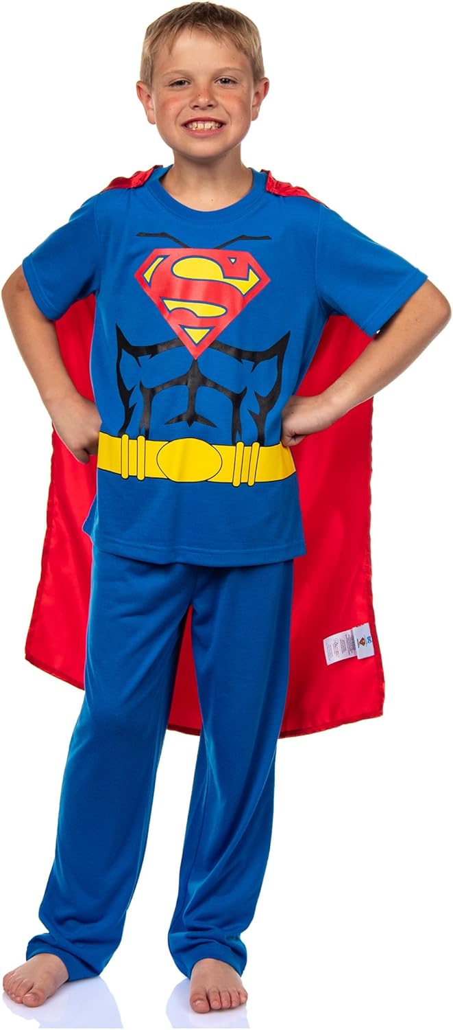 DC Comics Superman Pajamas Boys Short Sleeve Shirt and Pant Set with Detachable Cape PJs