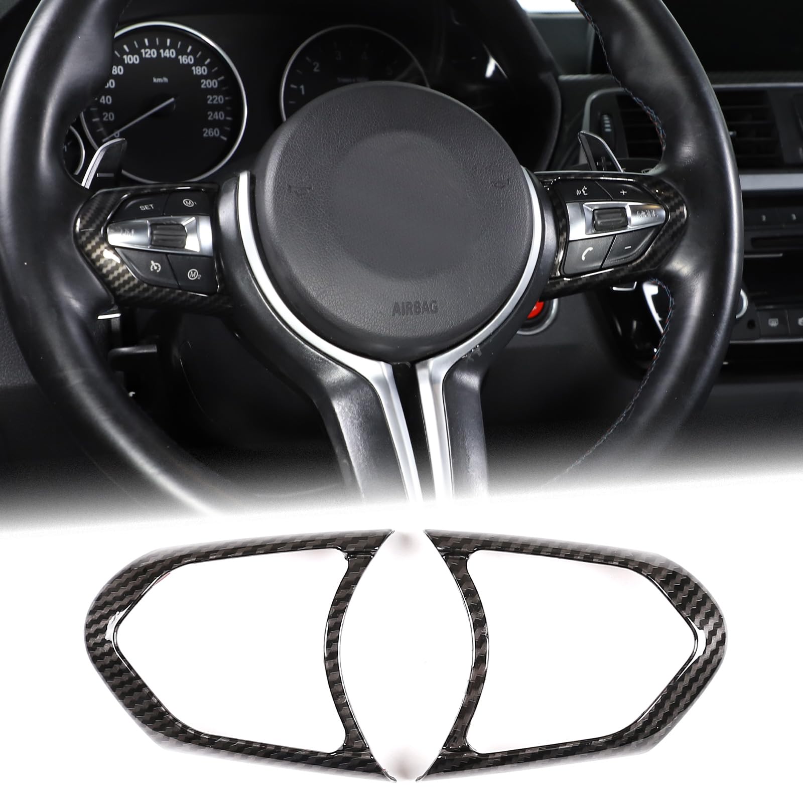 DIYUCAR Carbon Fiber Style ABS Car Steering Wheel Button Frame Trim For F20 F22 F21 F30 F32 F33 F36 F06 F12 F13 X5 F15 X6 F16 M-Sport …