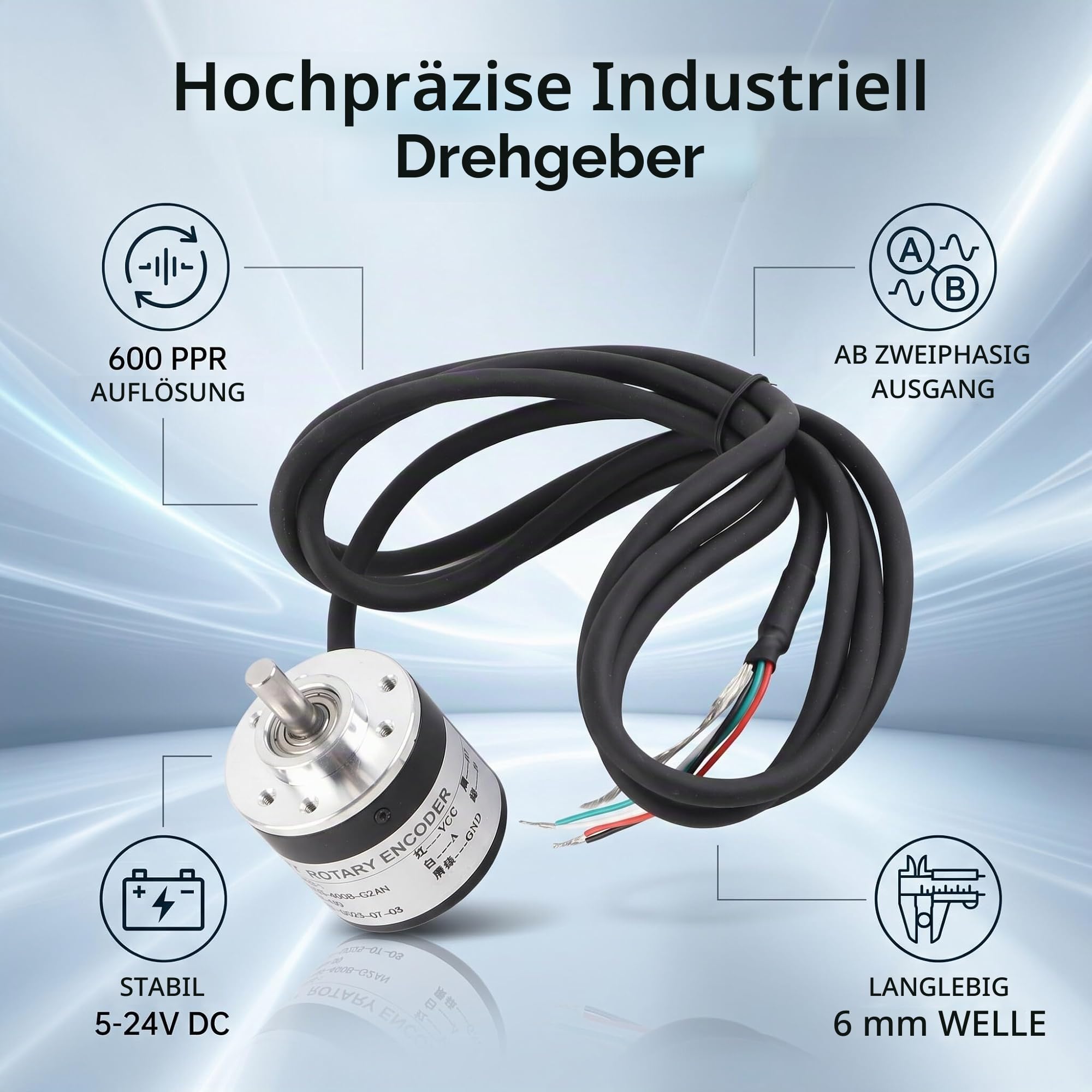 600P/R Inkrementaler Drehgeber 2-Phasen Rotations-Encoder DC5-24V