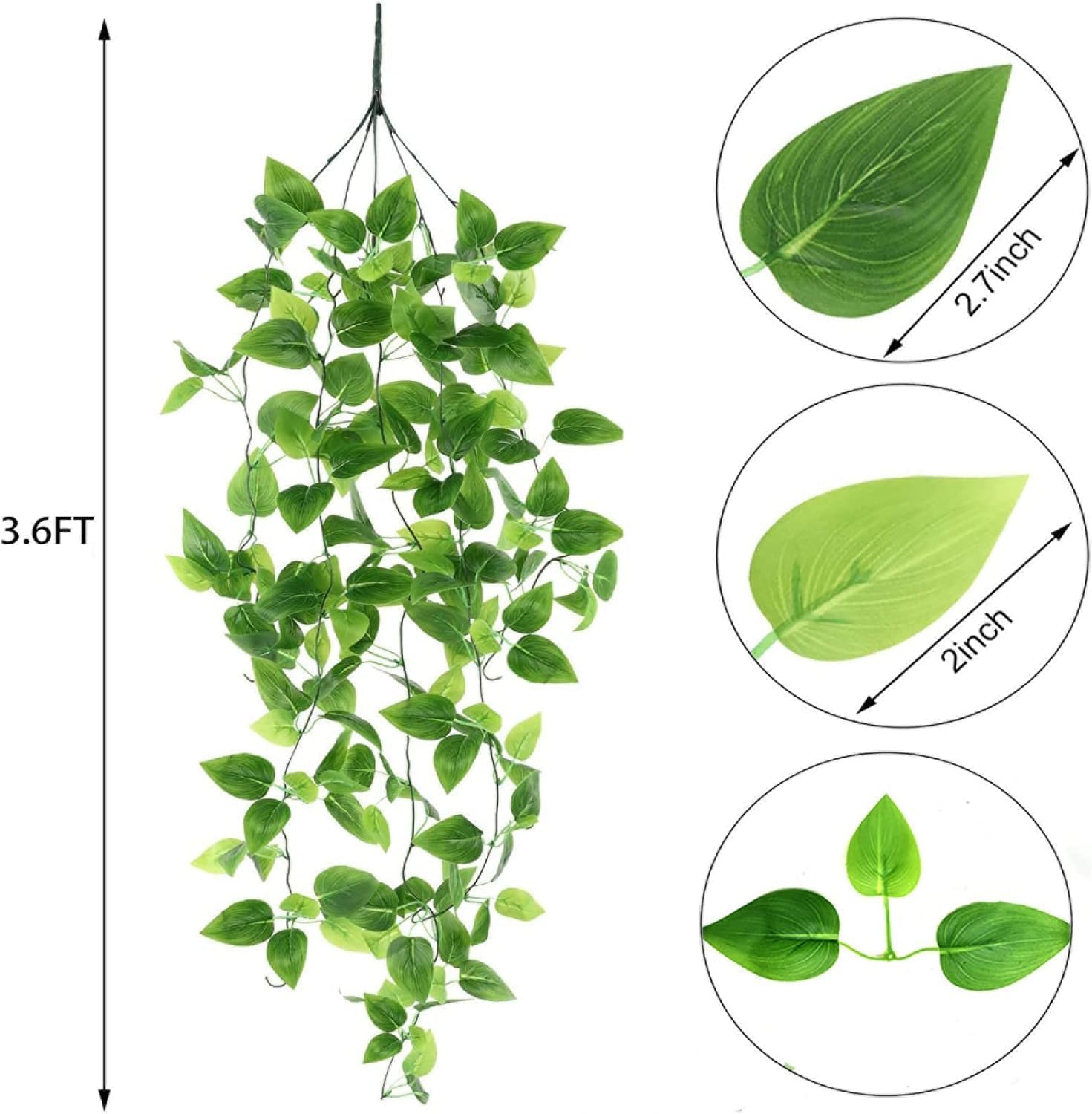 1 Pack 3.6 feet Each Artificial Ivy Greenery Garland, Fake Vines Hanging Plants Backdrop for Room Bedroom Wall Decor, Green Leaves for Jungle Theme Party Wedding Decoration (3.6 feet)