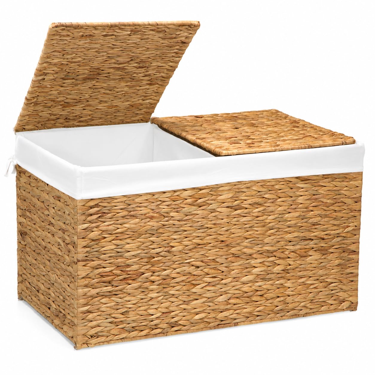 Klippehop Large Storage Basket with 2 Separate Lid, 160L Water Hyacinth Laundry Sorter with 2 Removable Washable Liners, Handwoven Storage Chest for Laundry, Blankets, Toys and Bedroom Organisation — image 1