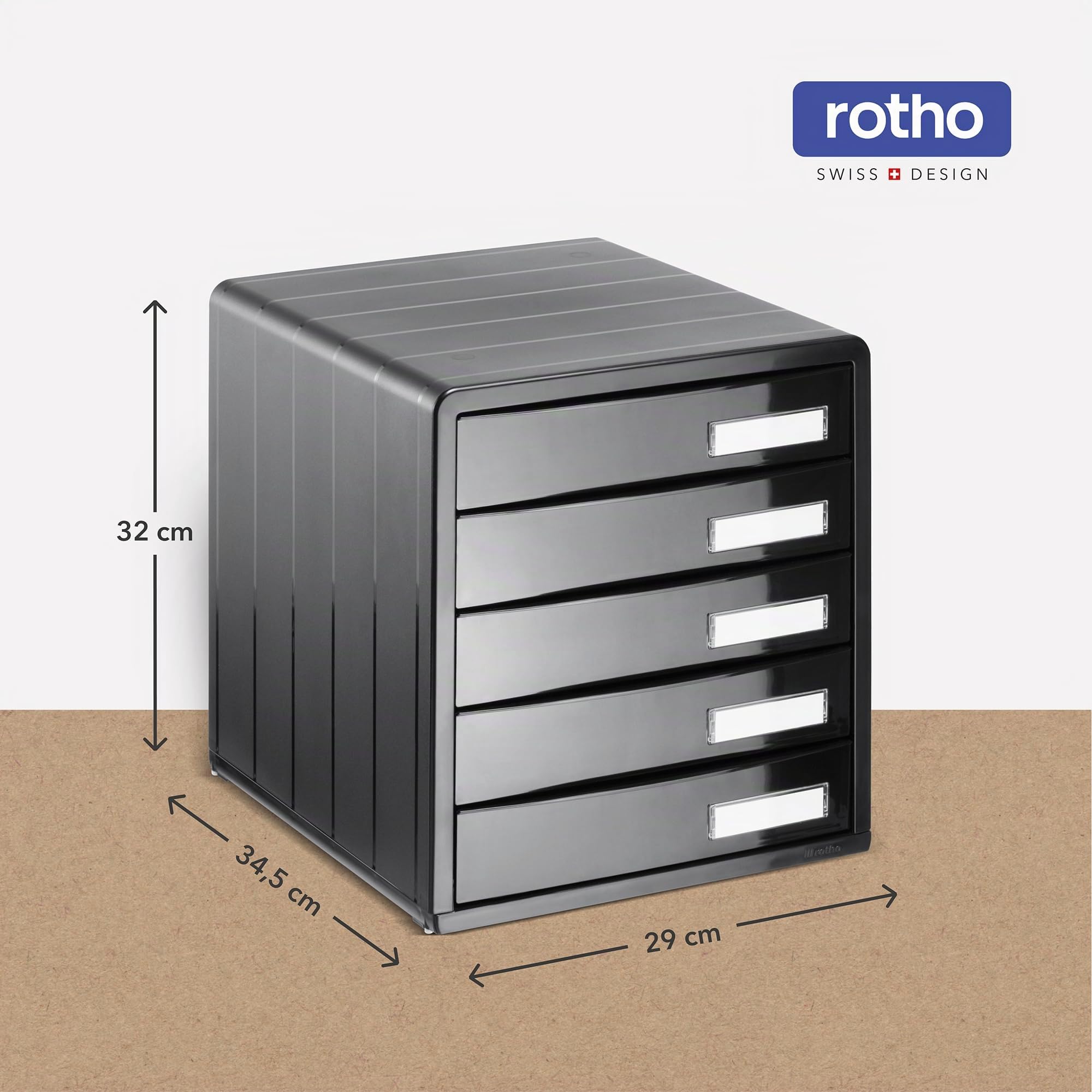 Rotho Timeless Schubladenbox / Bürobox mit 5 Schüben, Kunststoff (PS) BPA-frei, anthrazit, (34.5 x 29.0 x 32.0 cm)