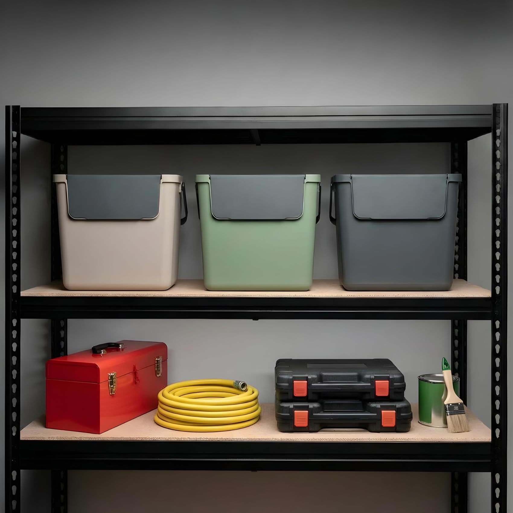 Set 2 pattumiere per differenziata, 2x30l antracite, recycling bin set, salvaspazio, 38x28x34(H) cm, contenitori raccolta differenziata interno