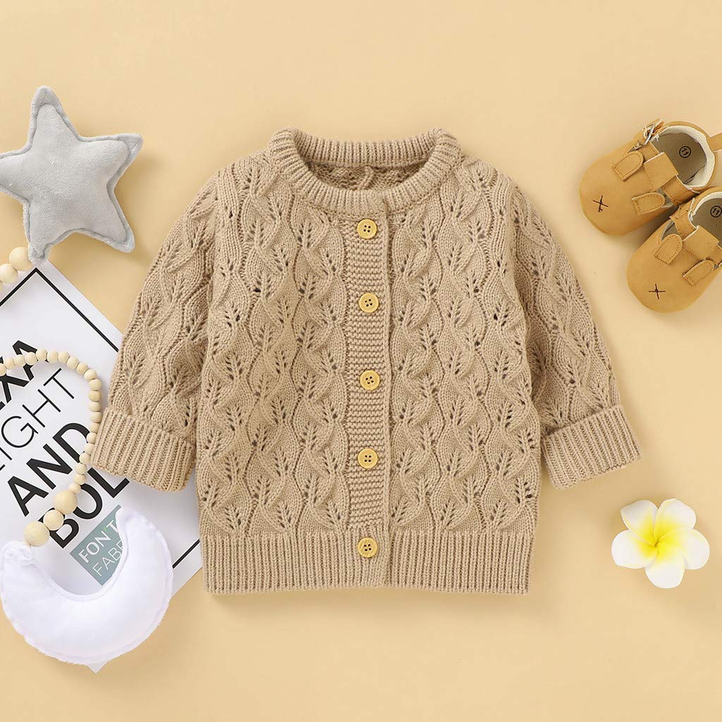 RNTOP Infant Girls Boys Baby Sweater Cardigan Toddler Solid Button Down Long Sleeve Cable-Knit (Khaki, 18-24 Months)