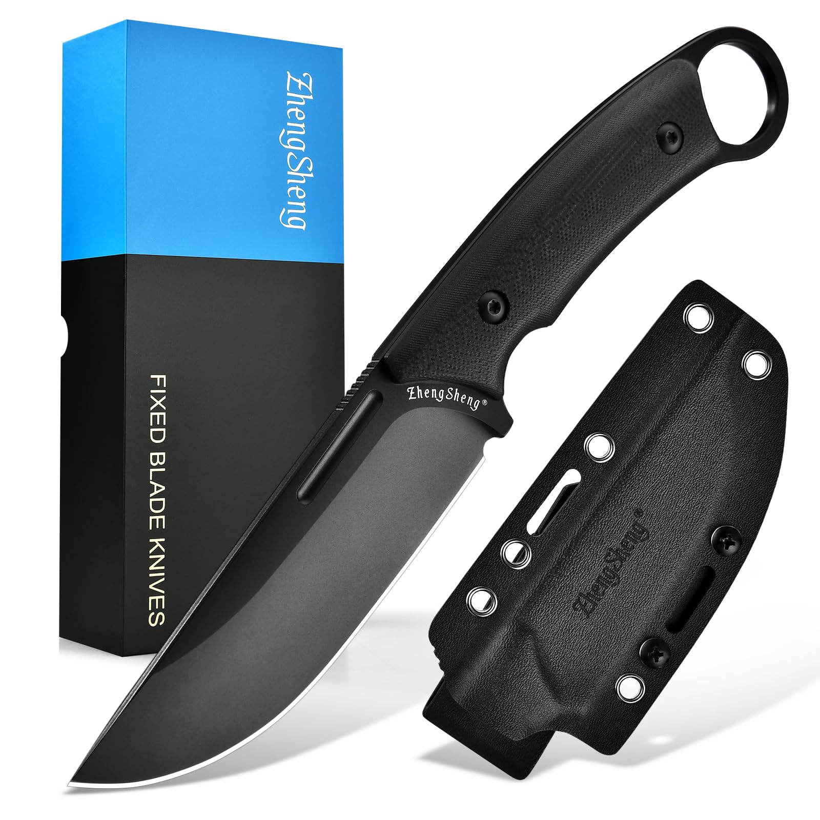 Fixed Blade Knife with Sheath, 4.0” DC53 Steel blade with Black Titanium Coating and G10 Handle Full Tang Outdoor Camping Hiking Survival Knives for Men Women