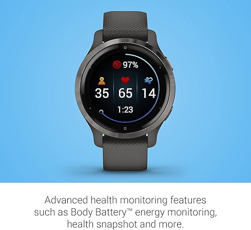 Miniatura 25 de Garmin Venu Reloj inteligente con GPS con monitoreo avanzado de salud y características de fitness Bisel de pizarra con caja negra y banda