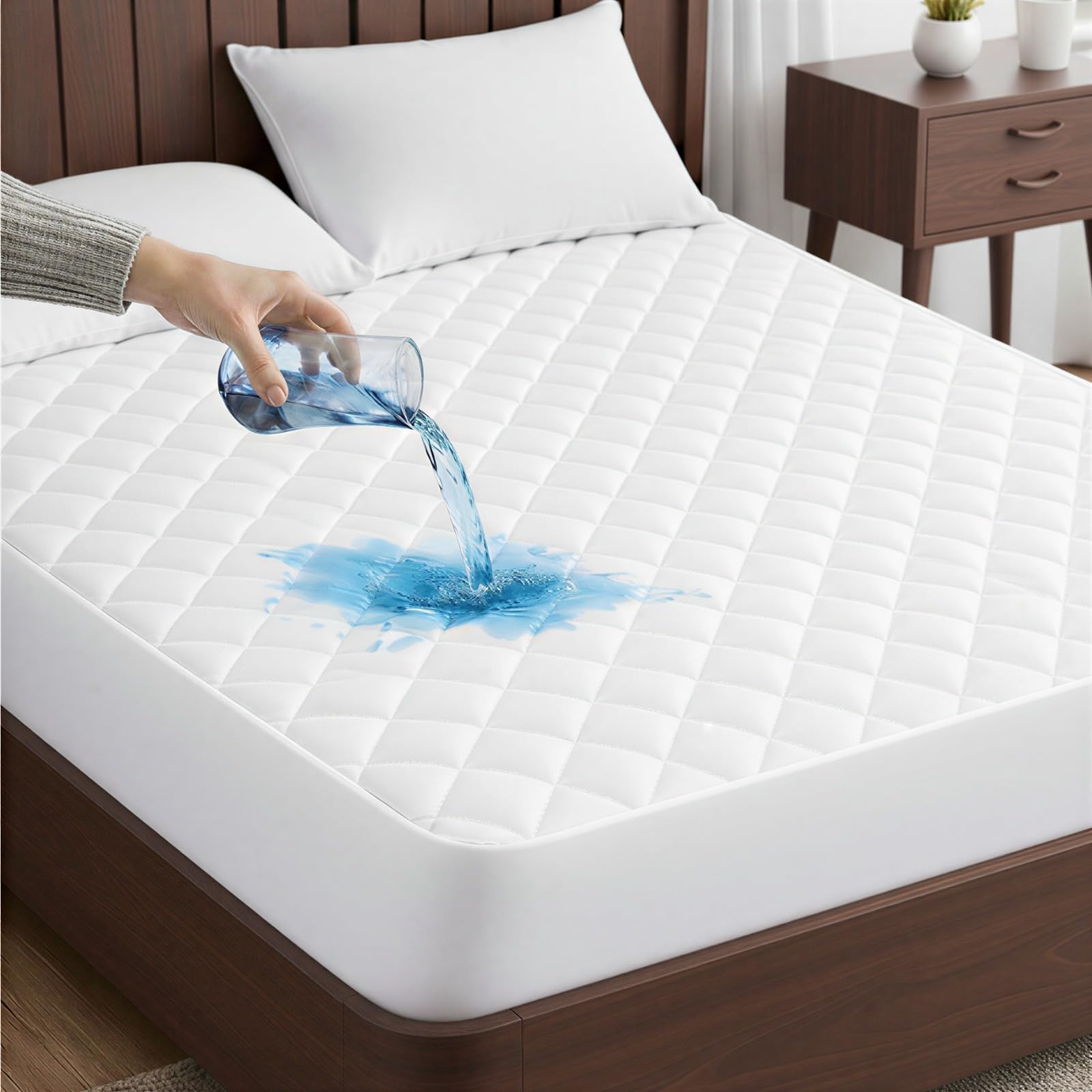 SERENEST 100% Waterproof Mattress Protector Super King Size-30cm Stretchable Deep Pocket Skirt, Soft Microfiber Super King Mattress Protectors for All-Night Comfort(182x200cm)
